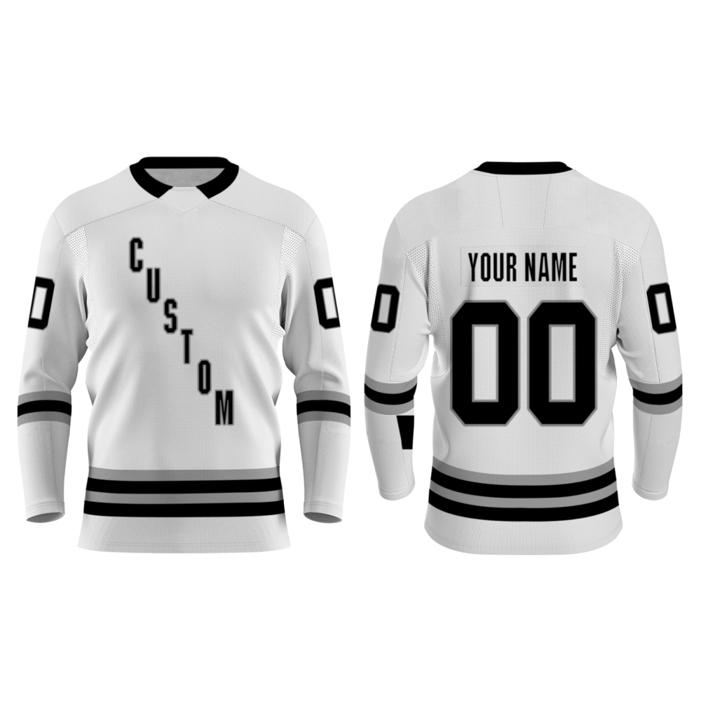 Custom White Black-Gray Personalized Fashion Hockey Jersey