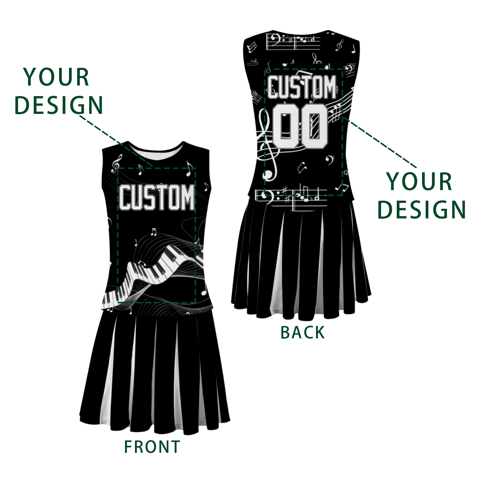 Custom Black White-Black Piano Style Fashion Durable Cheerleader Outfit