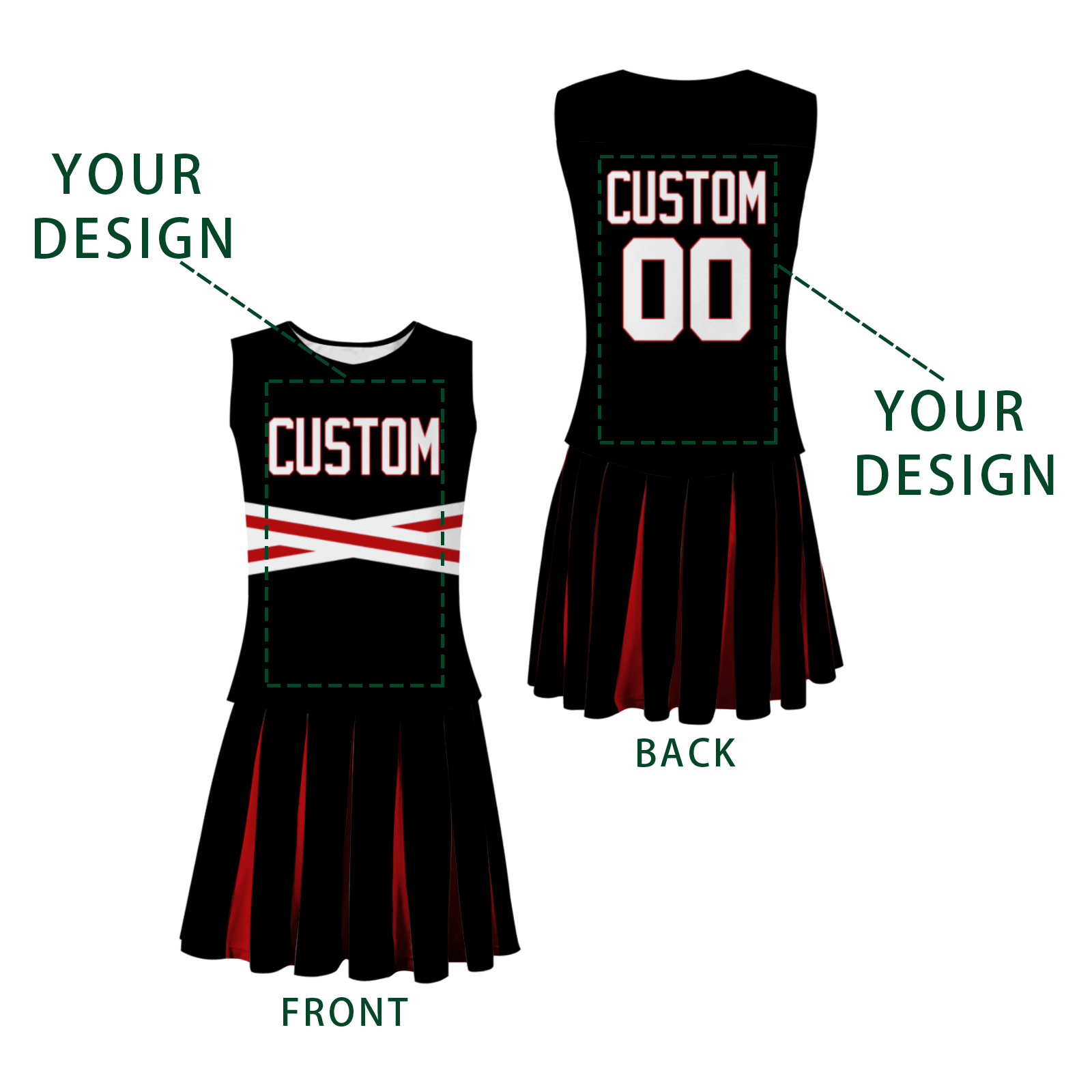 Custom Black White-Red Unique Styles High Performance Cheer Uniforms
