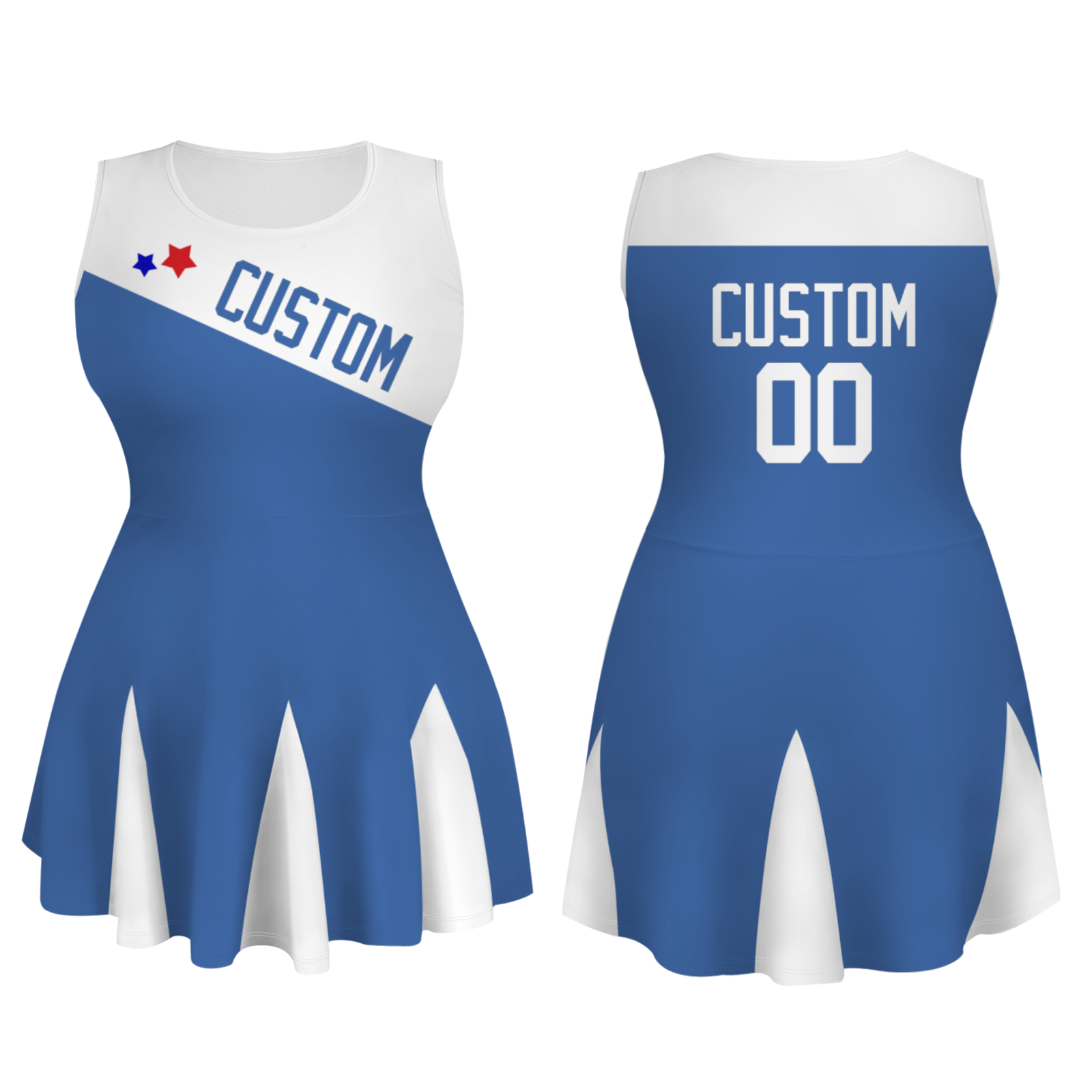 Custom Blue White Stylish One-Piece Cheerleading Uniform