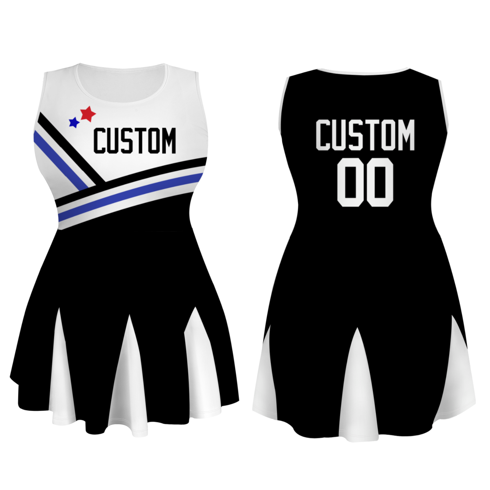 Custom Black White Stylish One-Piece Cheerleading Uniform