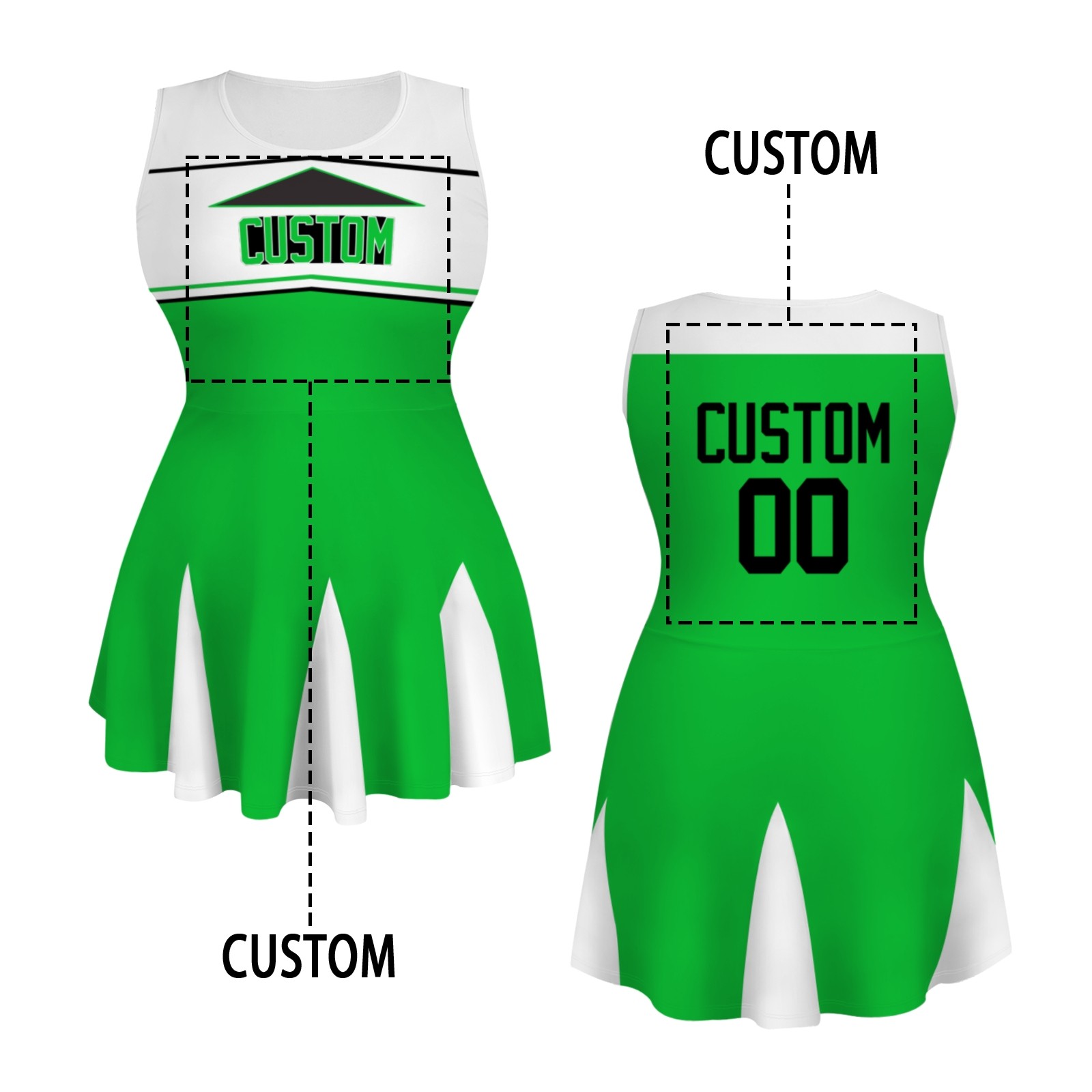 Custom Green Black Stylish One-Piece Cheerleading Uniform