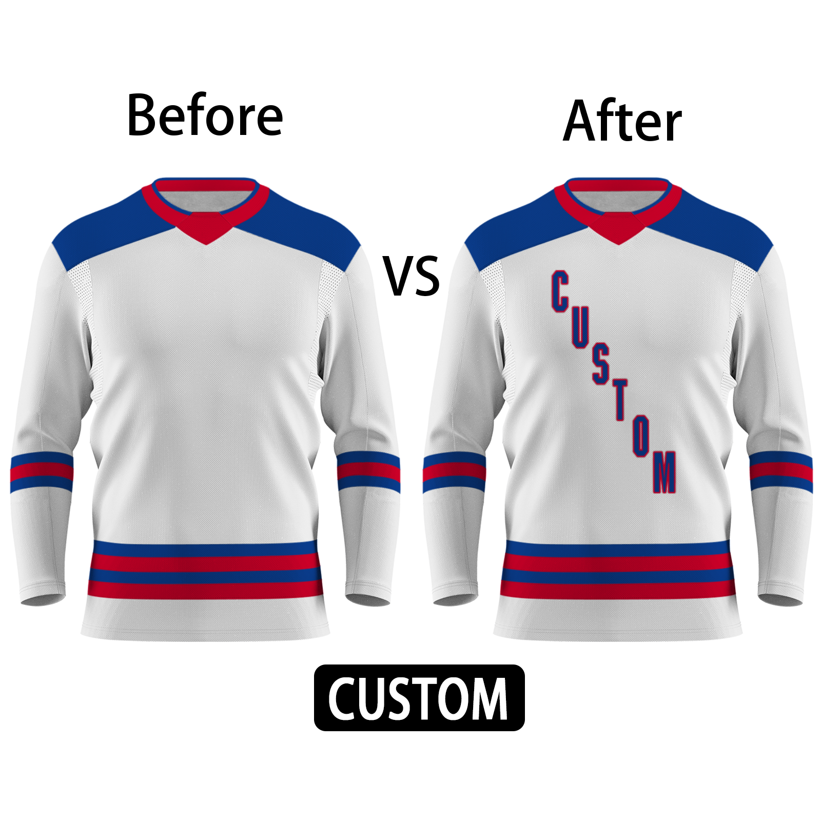 Custom White Red Navy-blue Personalized Fashion Classical Style Hockey Jersey