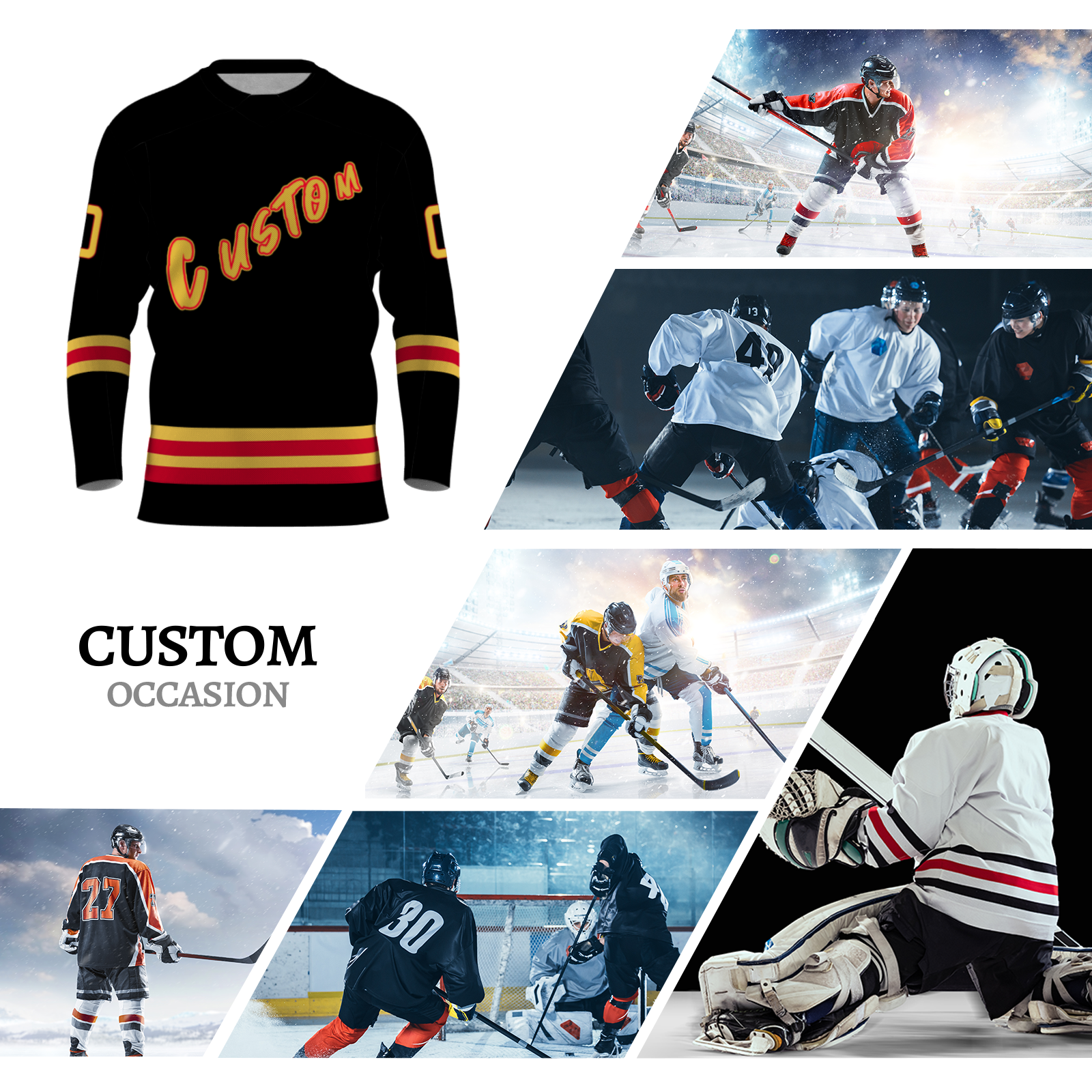 Custom Black Gold -Red Personalized Classical Style Hockey Jersey