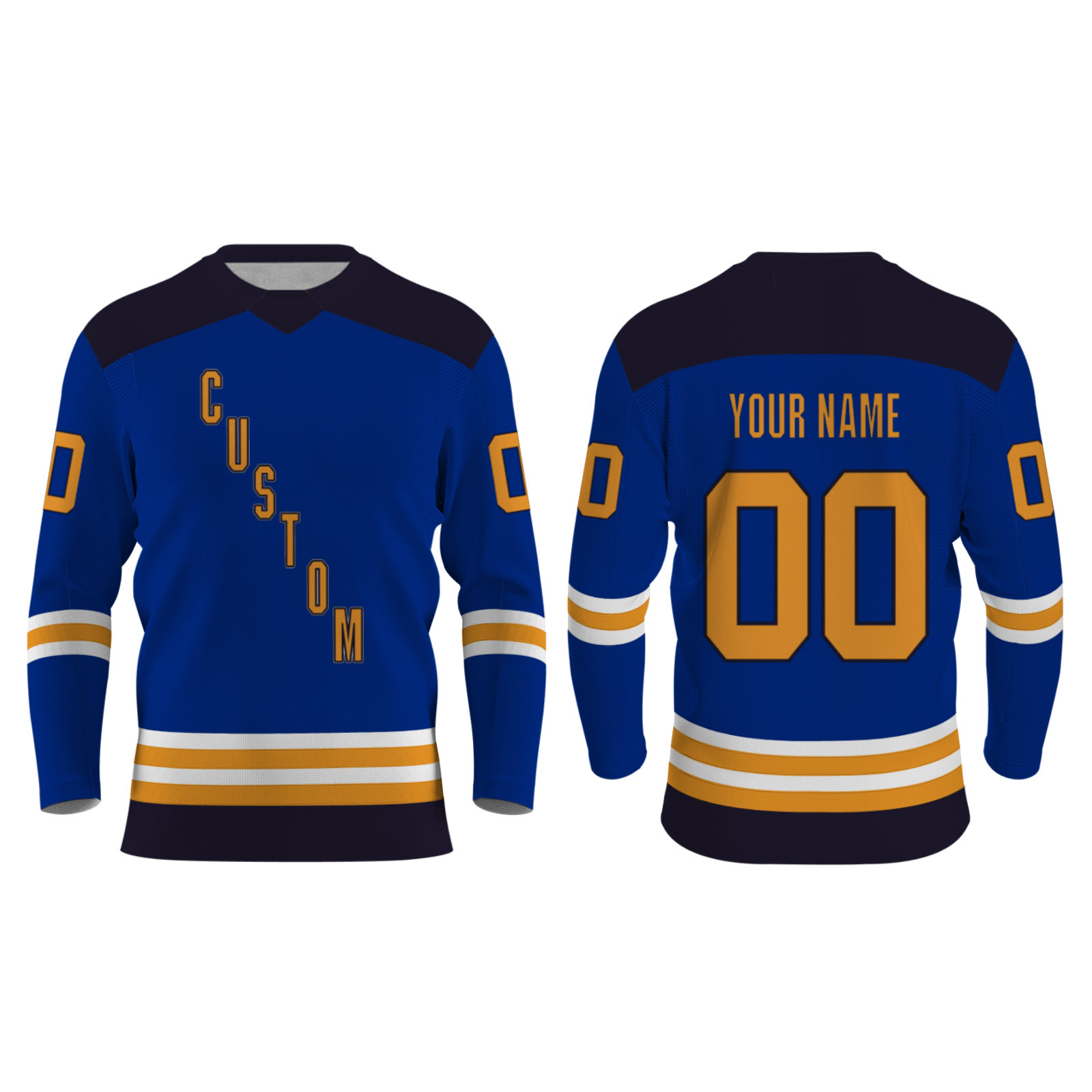 Custom Blue Navy Blue Gold - White Personalized Fashion Classical Style Hockey Jersey