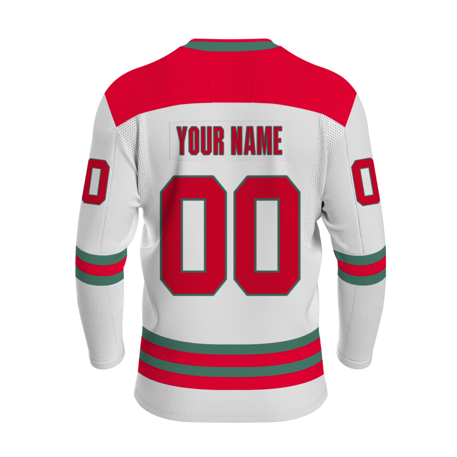 Custom White Red - Green Personalized Classical Style Hockey Jersey