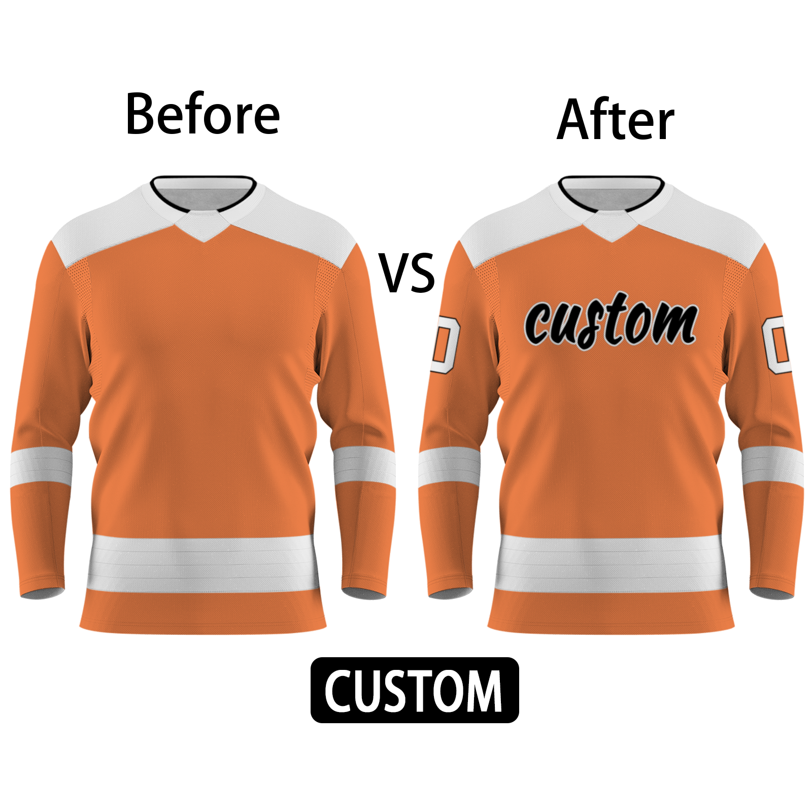 Custom Orange Black - White Personalized Classical Style Hockey Jersey