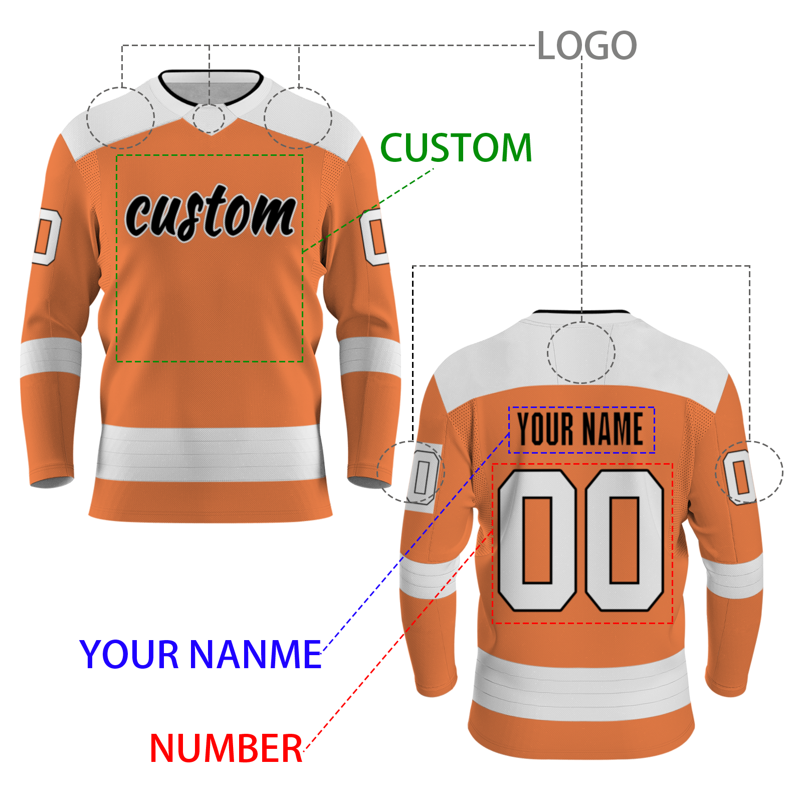 Custom Orange Black - White Personalized Classical Style Hockey Jersey