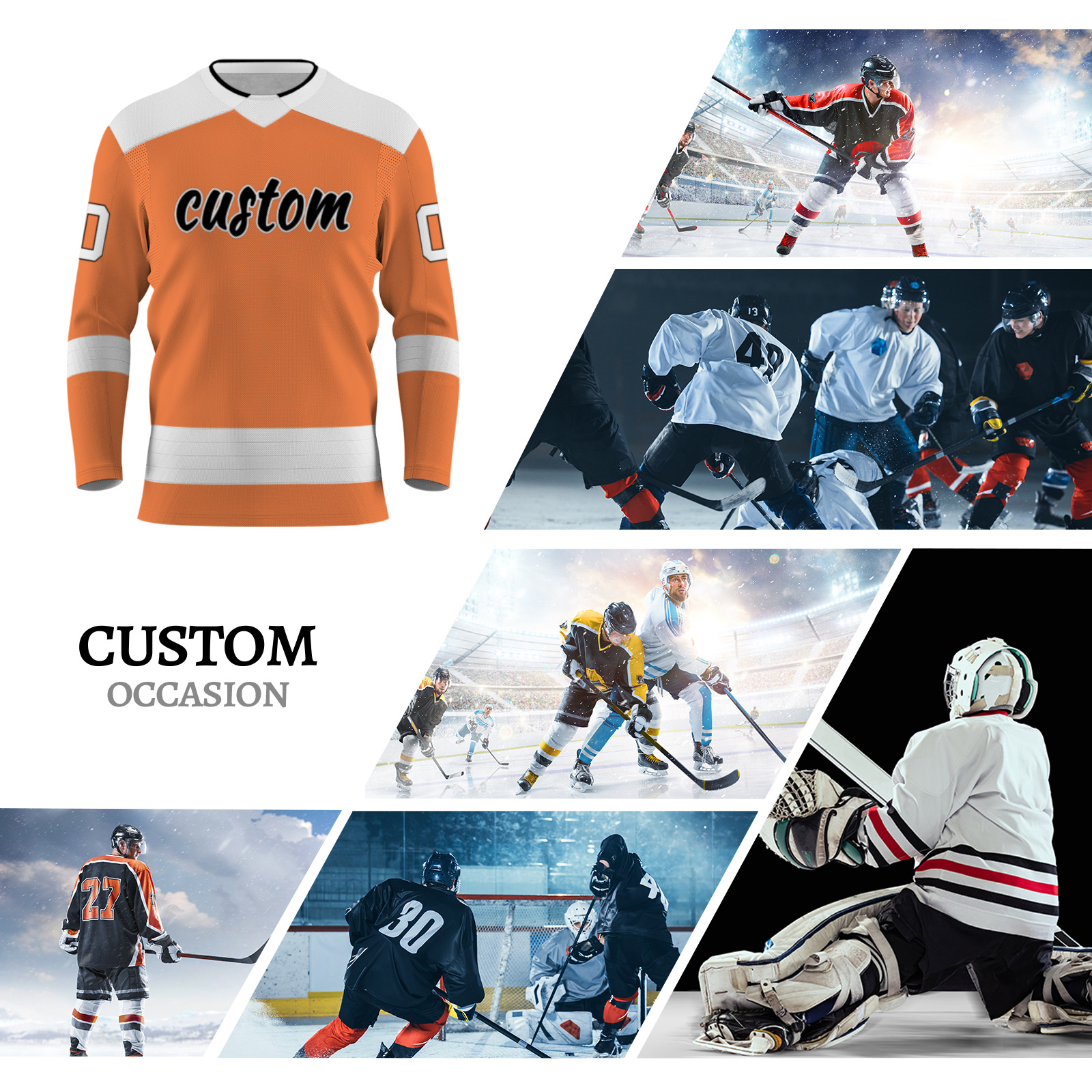 Custom Orange Black - White Personalized Classical Style Hockey Jersey