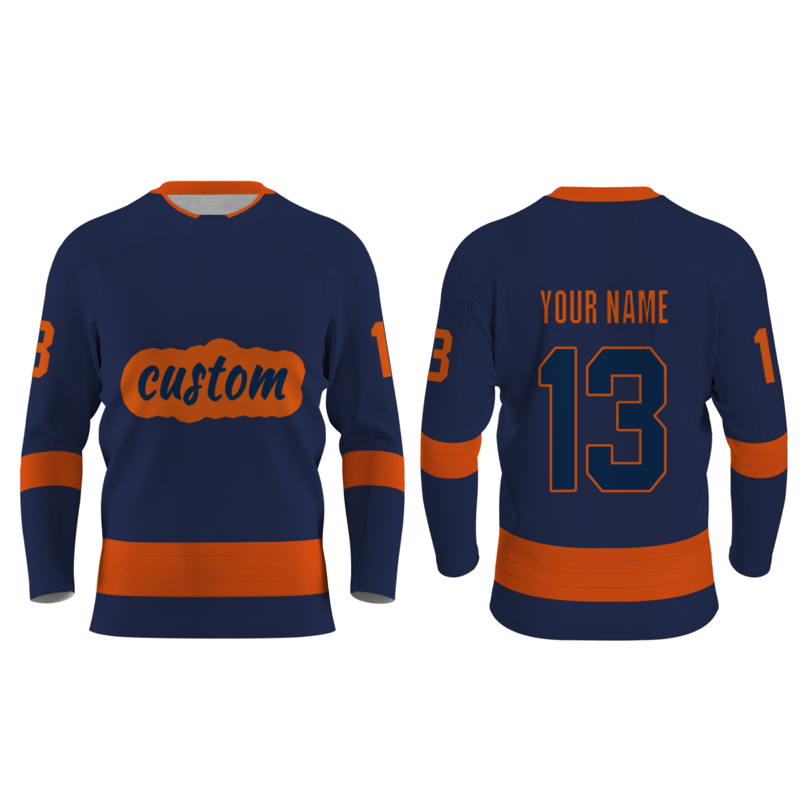 Custom Navy Blue Orange Personalized Classical Style Hockey Jersey