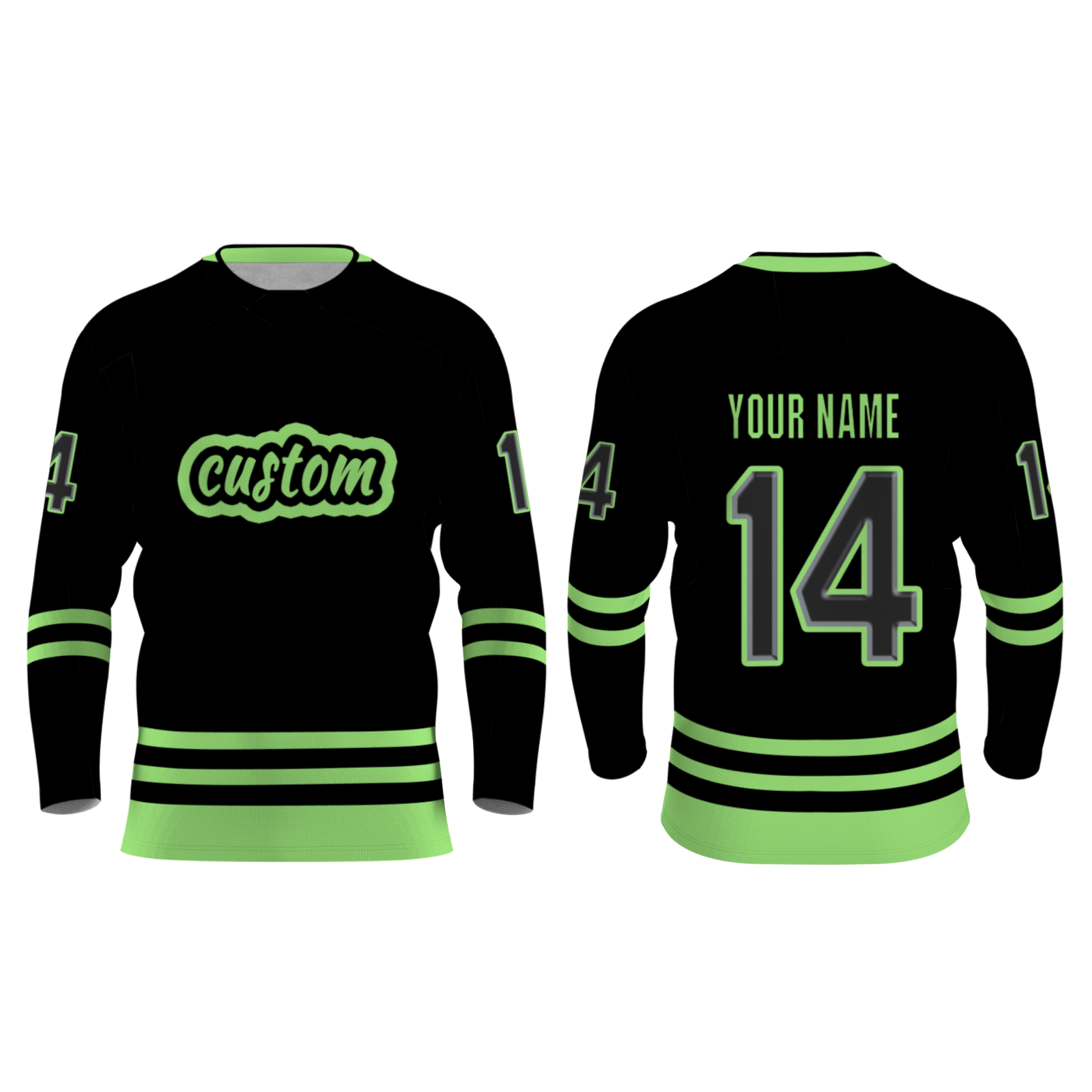 Custom Black -Light Green Personalized Classical Style Hockey Jersey