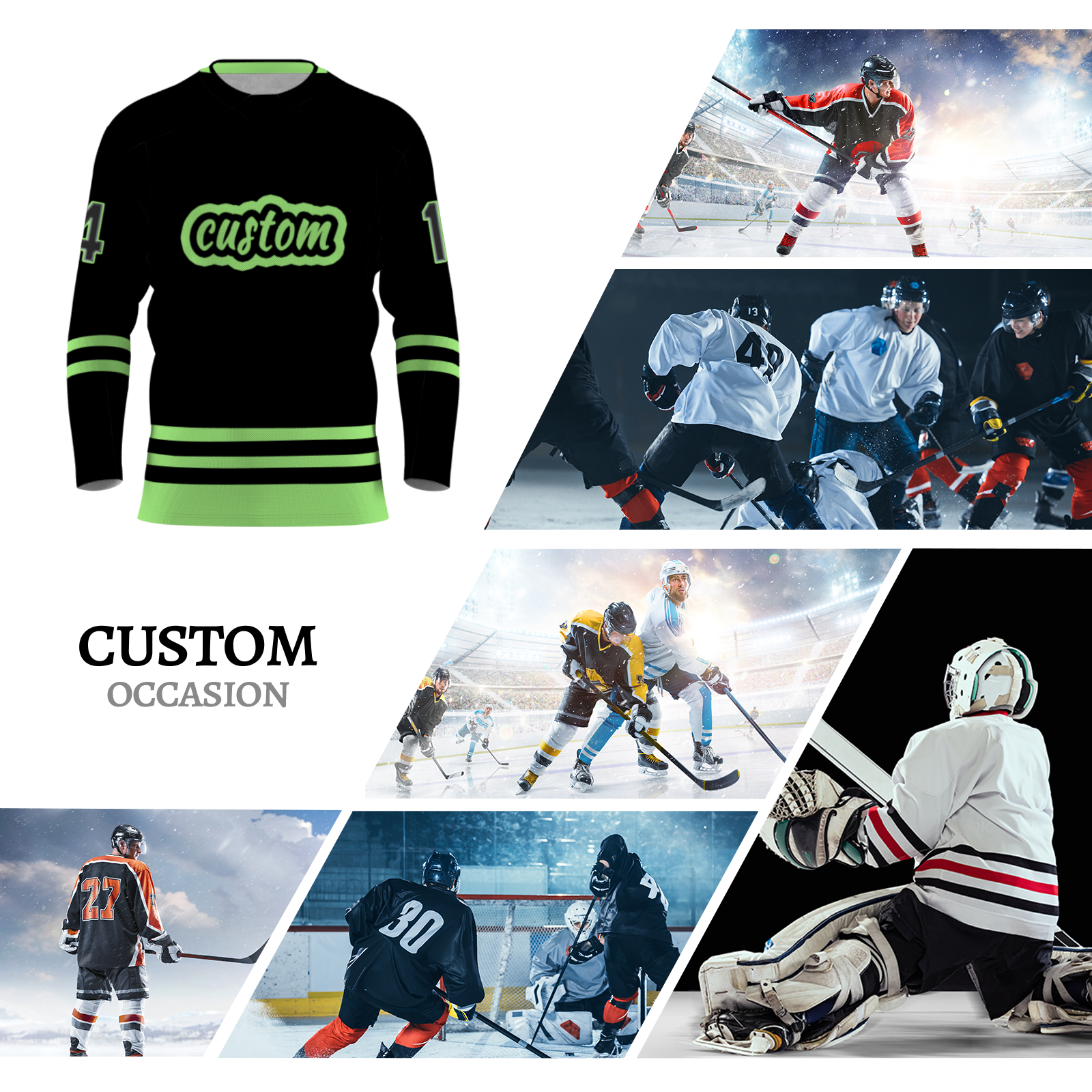Custom Black -Light Green Personalized Classical Style Hockey Jersey