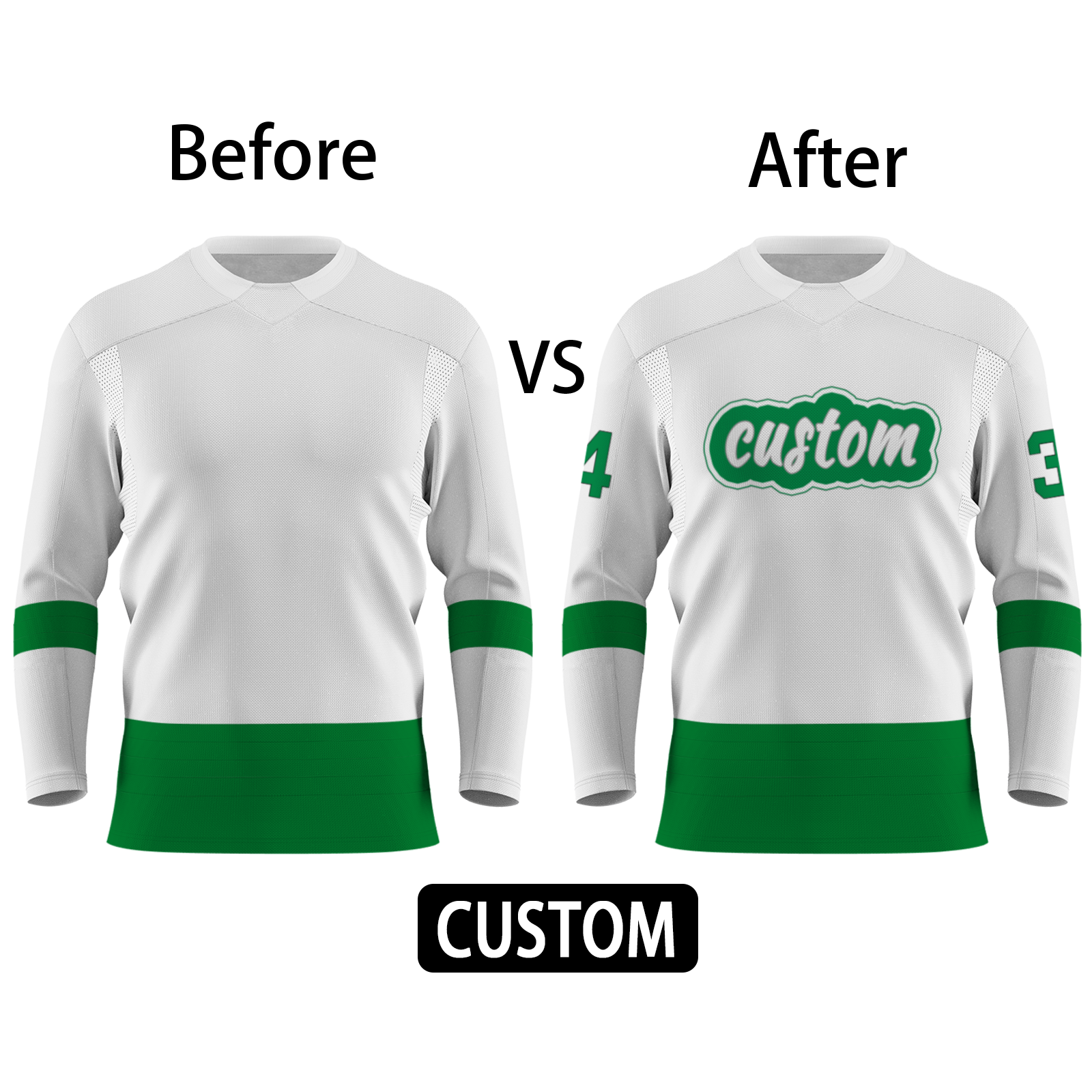 Custom White Green Personalized Classical Style Hockey Jersey