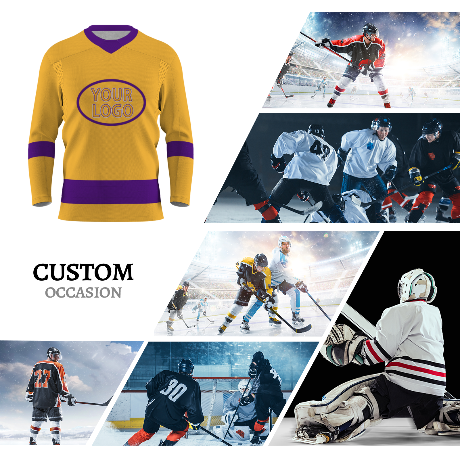 Custom Yellow-Purple Personalized Classic V-Neck Style Hockey Jersey