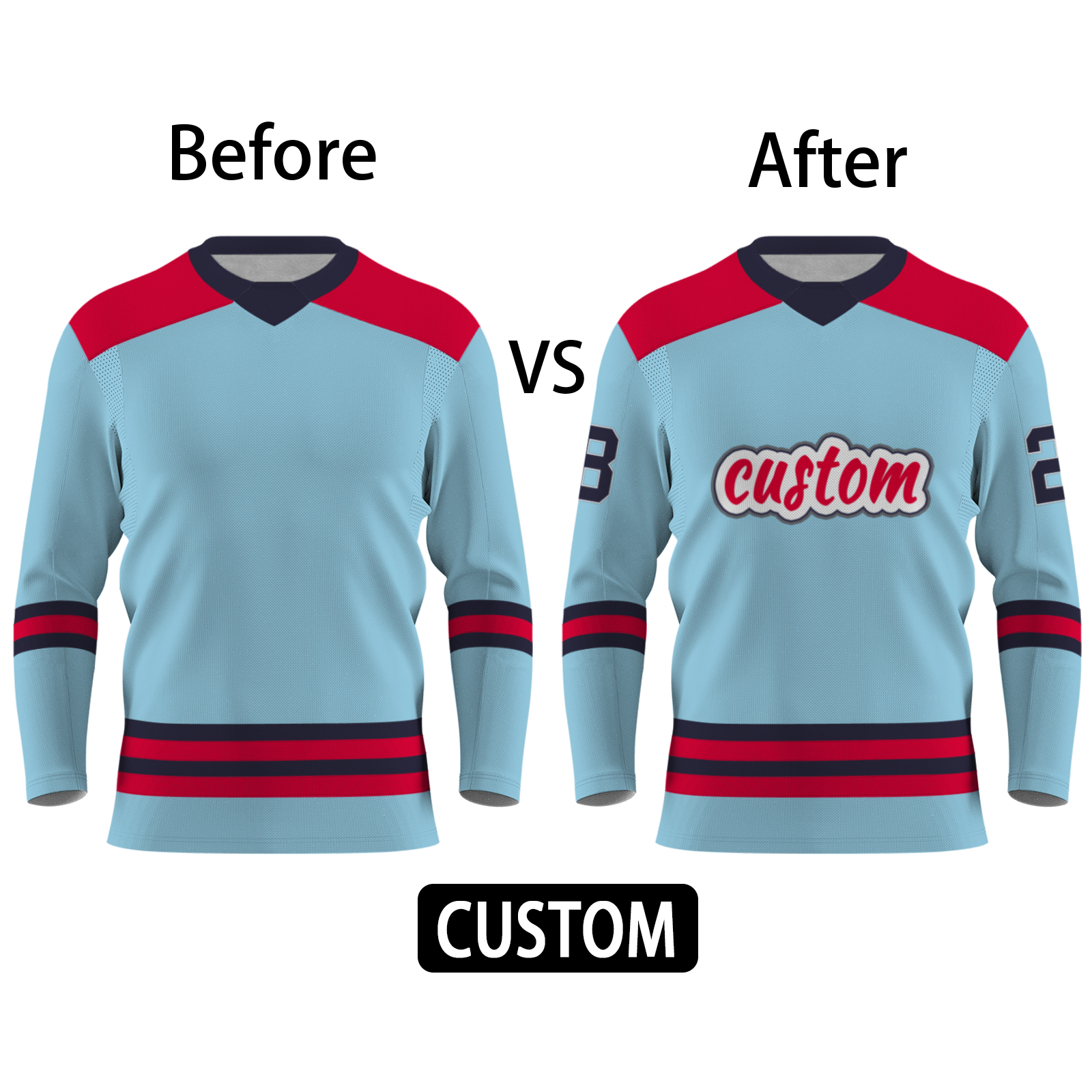Custom Sky Blue Navy Blue-Red Personalized Classical Style Hockey Jersey