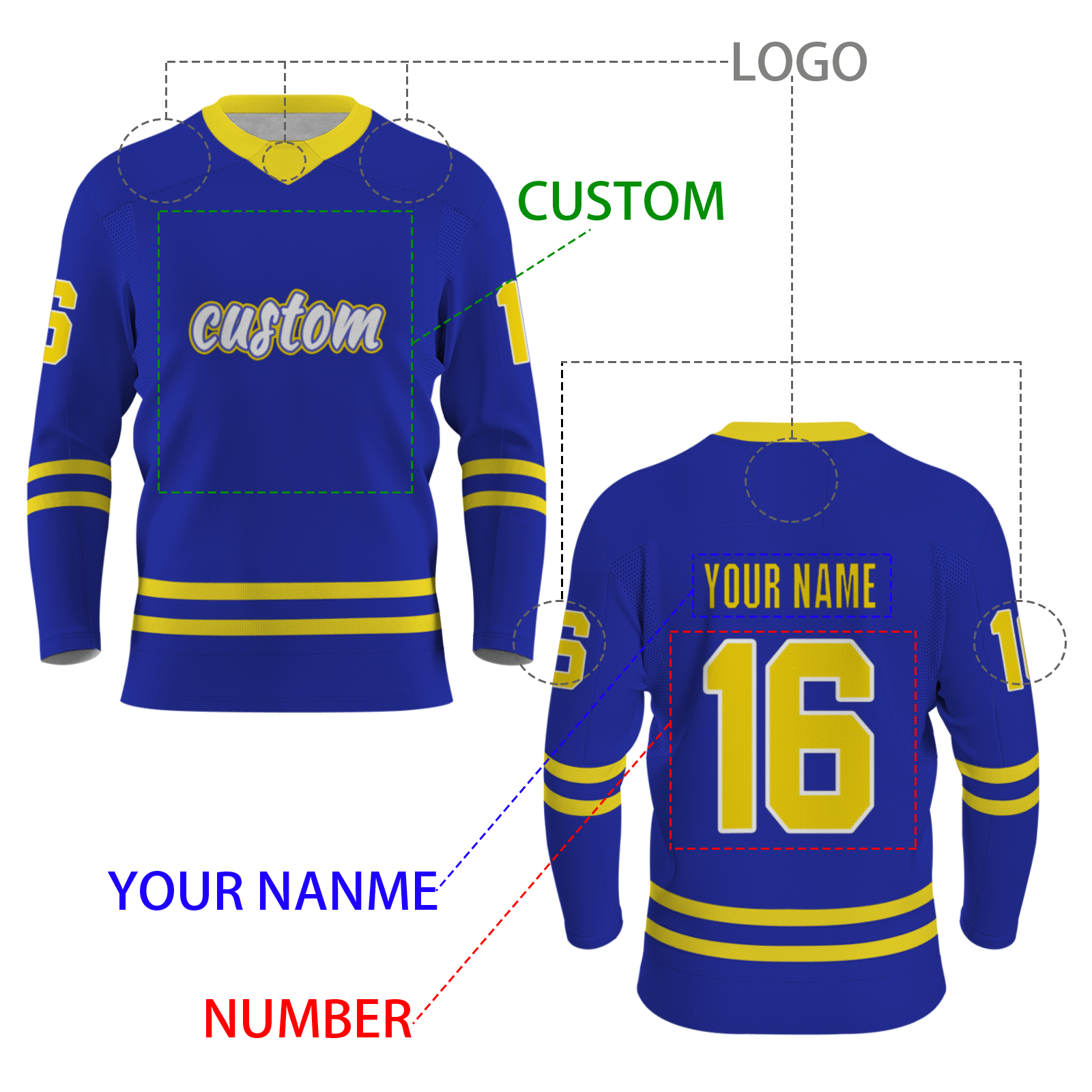 Custom Royal Blue-White Classic Style Hockey Jersey