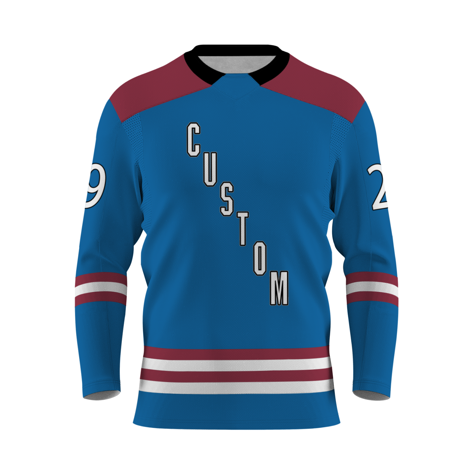 Custom Blue Date Red - White-Black V-Neck Classical Style Hockey Jersey