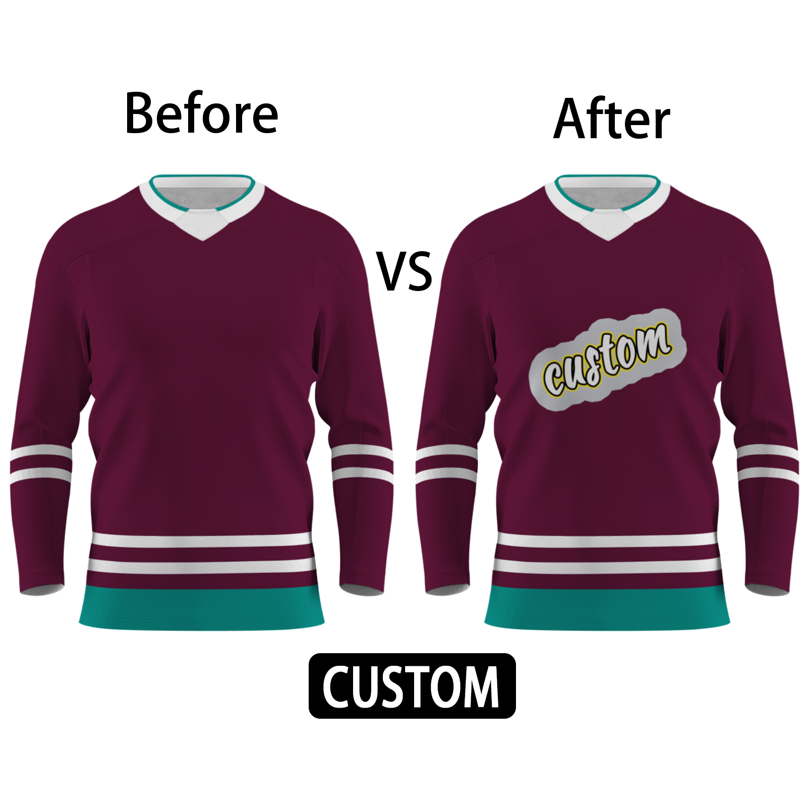 Custom Burgundy White Green - Yellow Classical Style Hockey Jersey