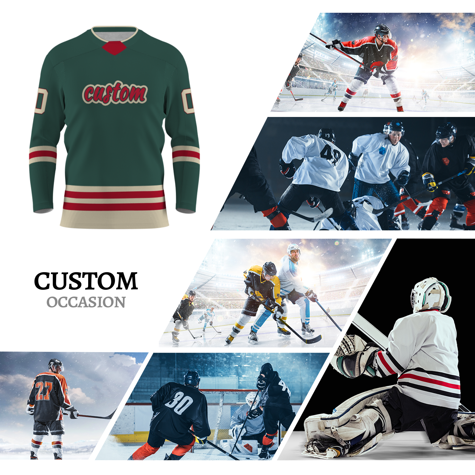 Custom Green Red -Khaki  Classical Style Hockey Jersey