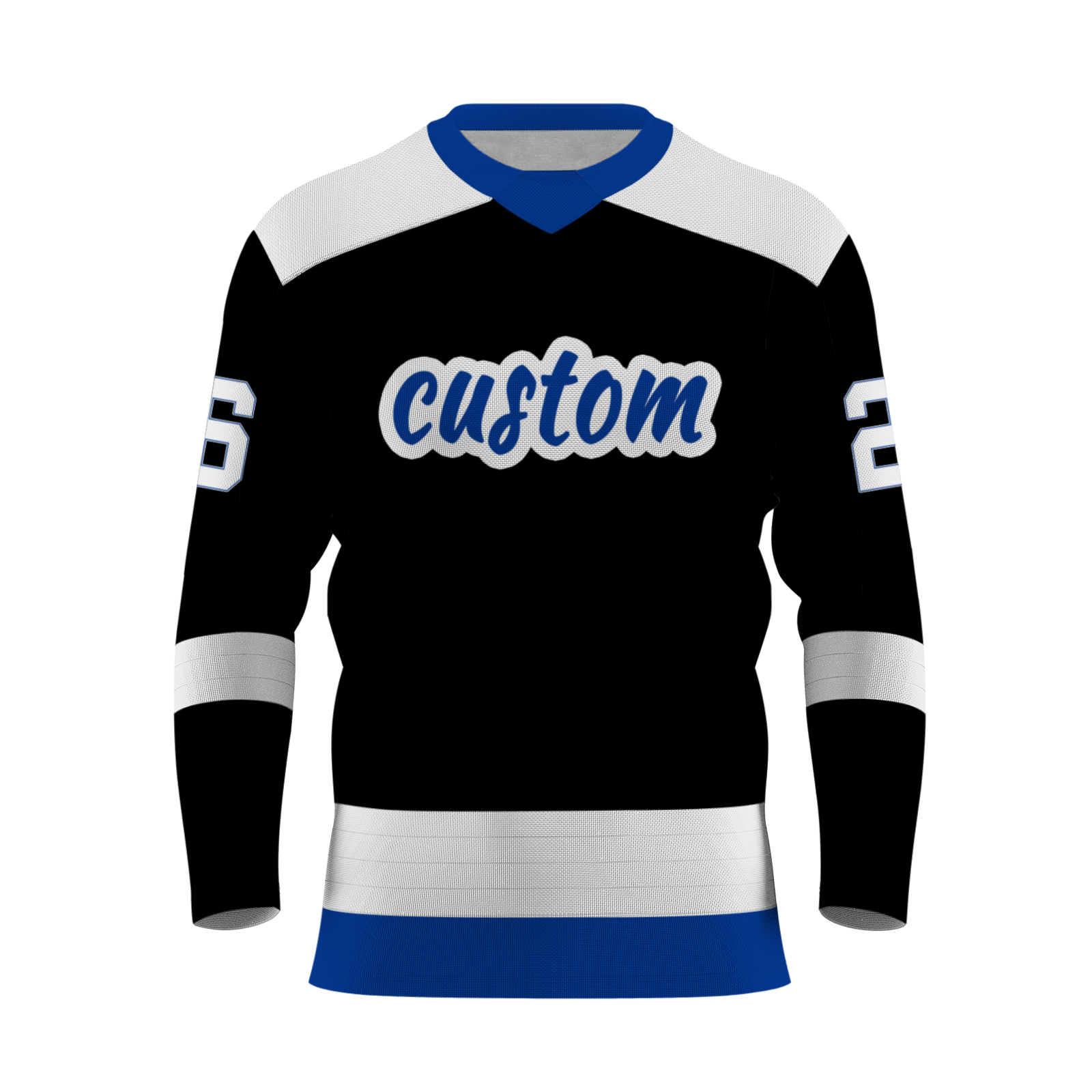 Custom Black White - Blue Personalized Fashion Classical Style Hockey Jersey