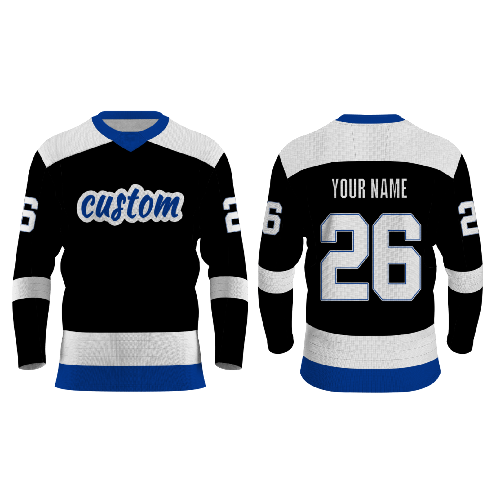 Custom Black White - Blue Personalized Fashion Classical Style Hockey Jersey