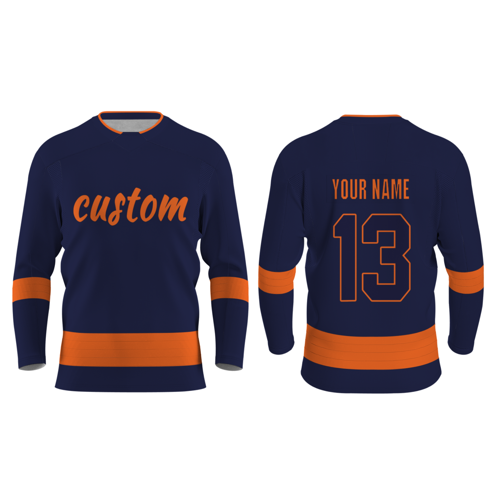 Custom Navy Orange Fashion Classical Style Hockey Jersey