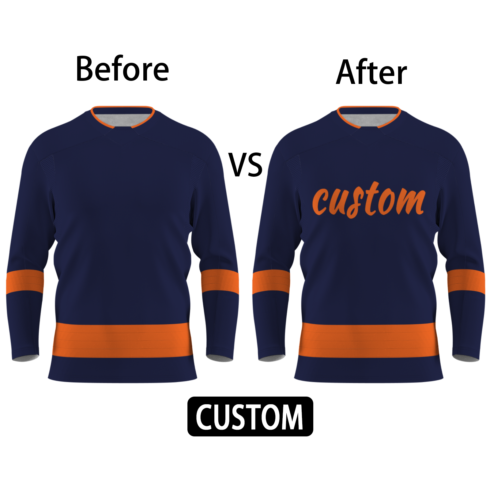 Custom Navy Orange Fashion Classical Style Hockey Jersey