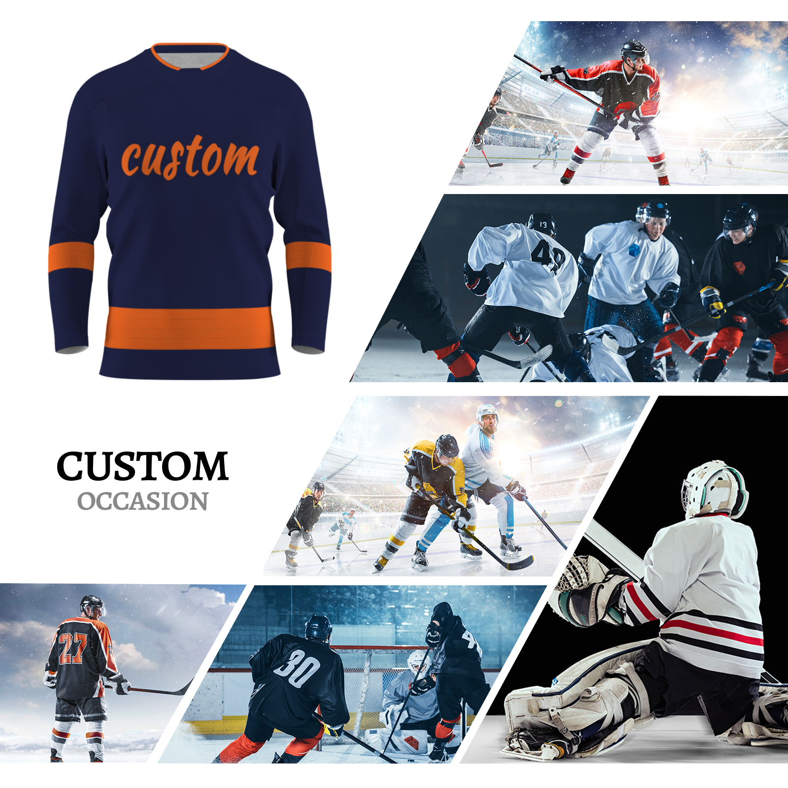 Custom Navy Orange Fashion Classical Style Hockey Jersey