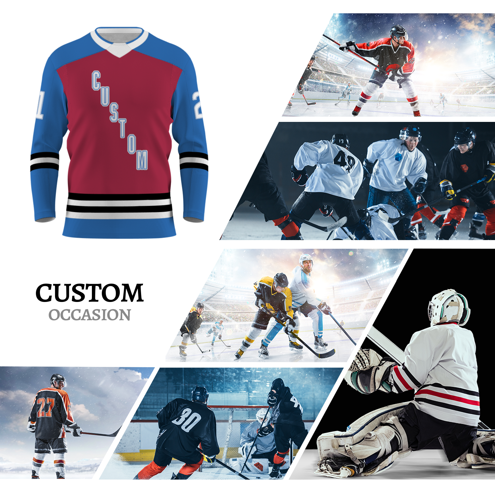 Custom Burgundy Blue Black - White Classical Style Hockey Jersey