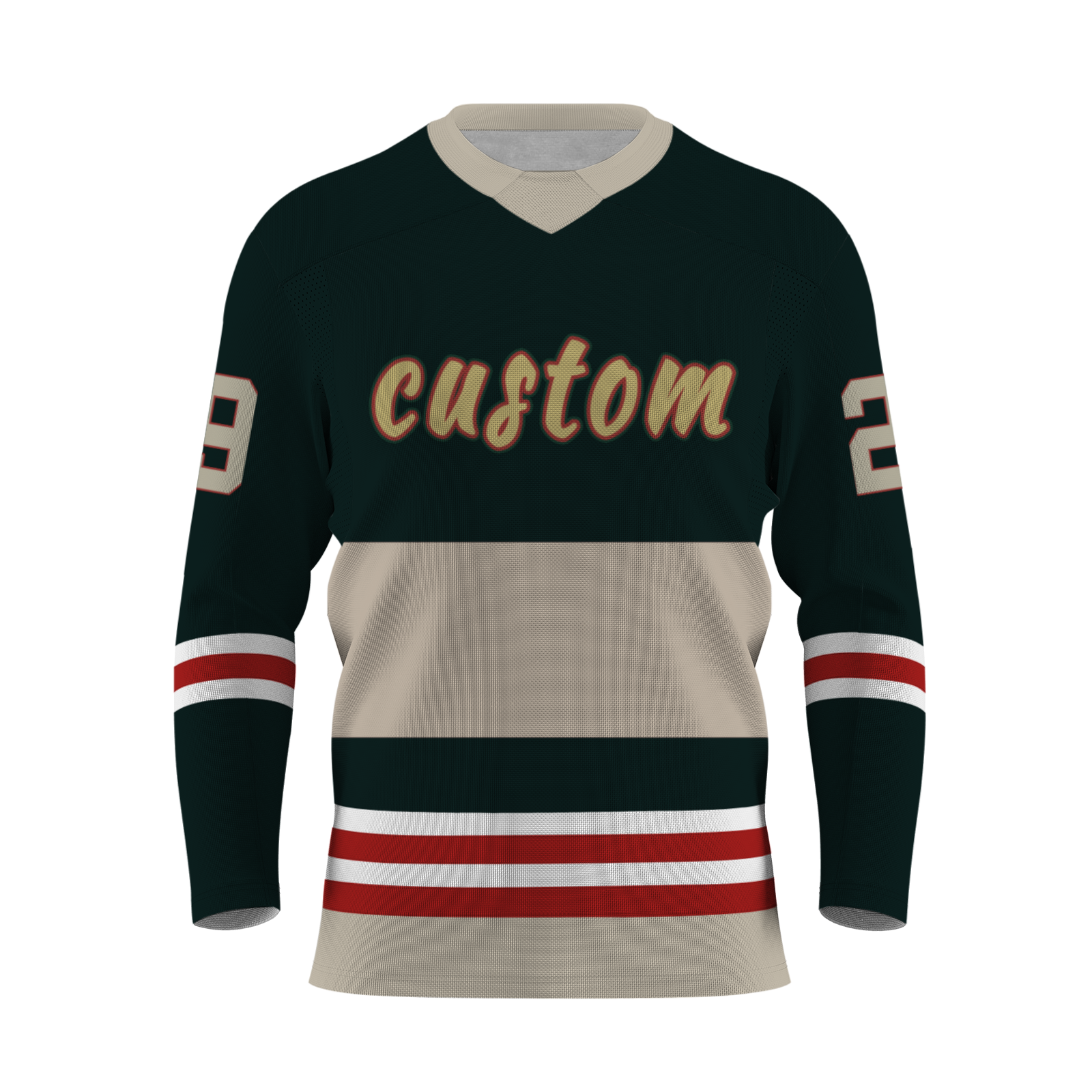 Custom Dark Green Yellow Khaki-Red Personalized Fashion Classical Style Hockey Jersey