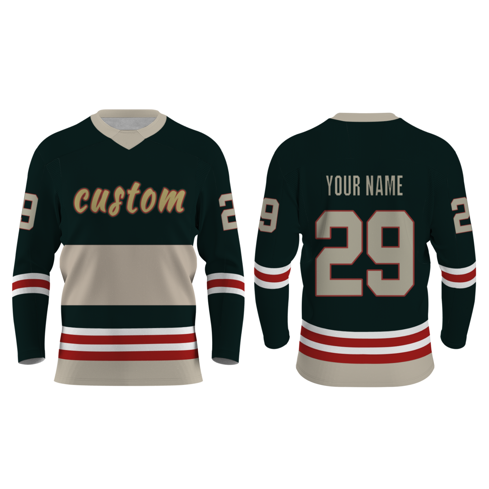 Custom Dark Green Yellow Khaki-Red Personalized Fashion Classical Style Hockey Jersey