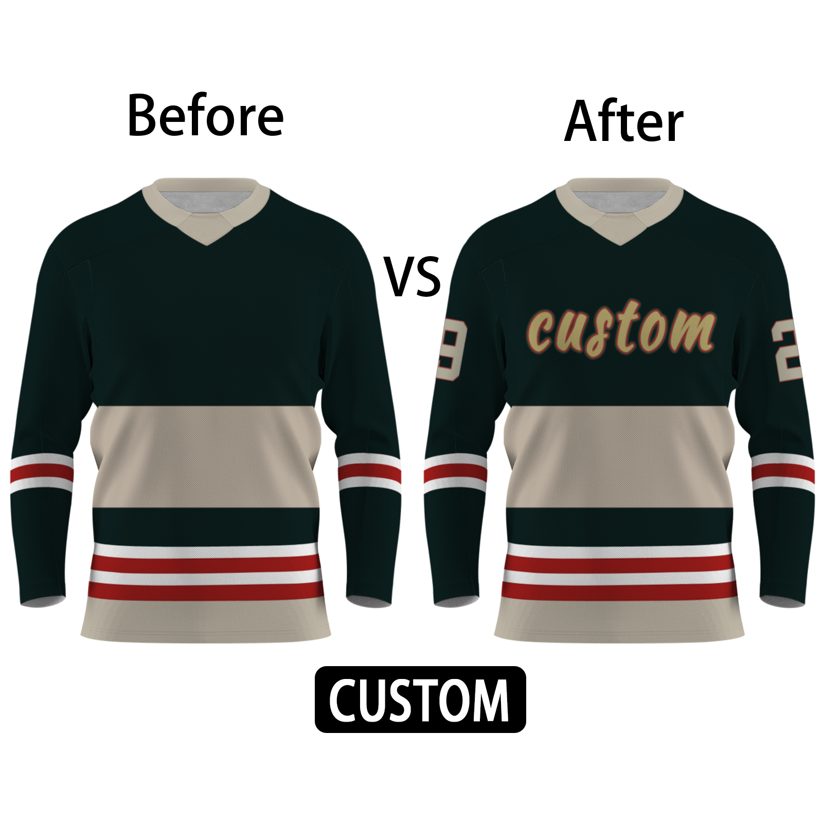 Custom Dark Green Yellow Khaki-Red Personalized Fashion Classical Style Hockey Jersey