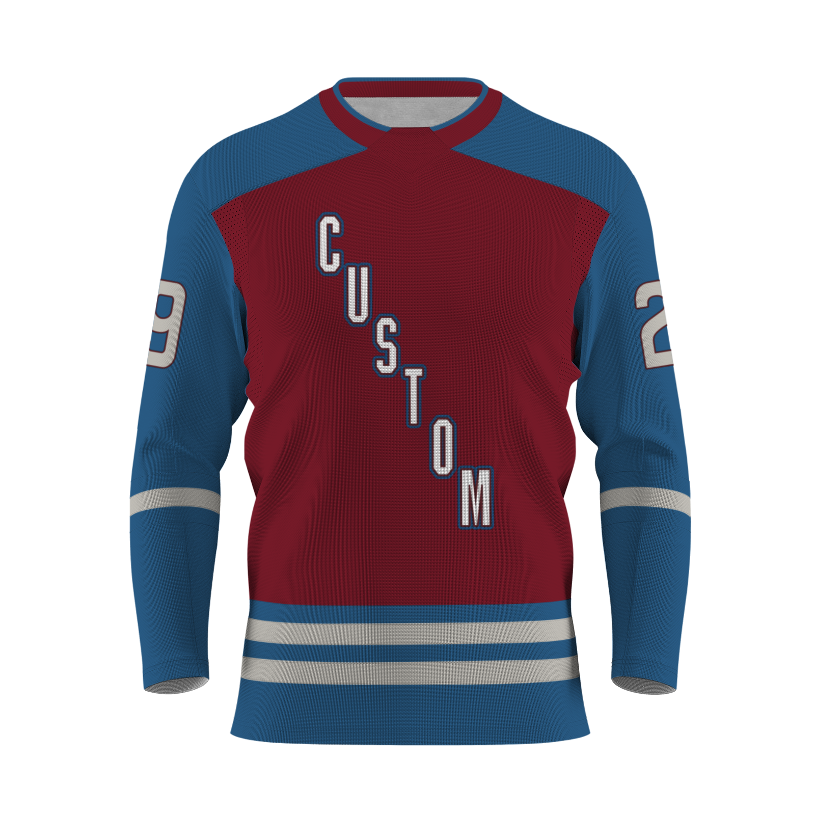 Custom Burgundy Blue - White V-Neck Classical Style Hockey Jersey
