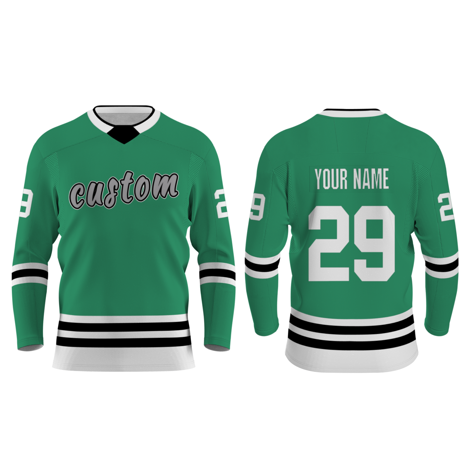 Custom Green Gray Black - White Personalized Fashion Classical Style Hockey Jersey