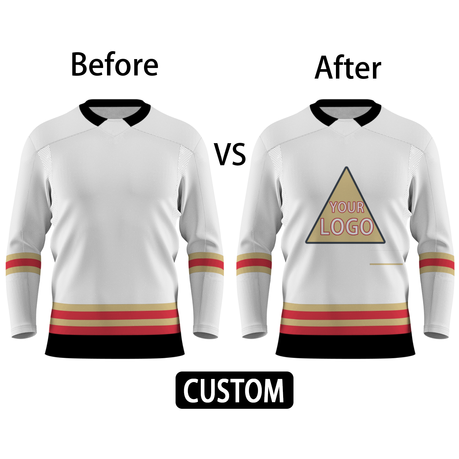 Custom White Khaki Red - Black Classical Style Hockey Jersey