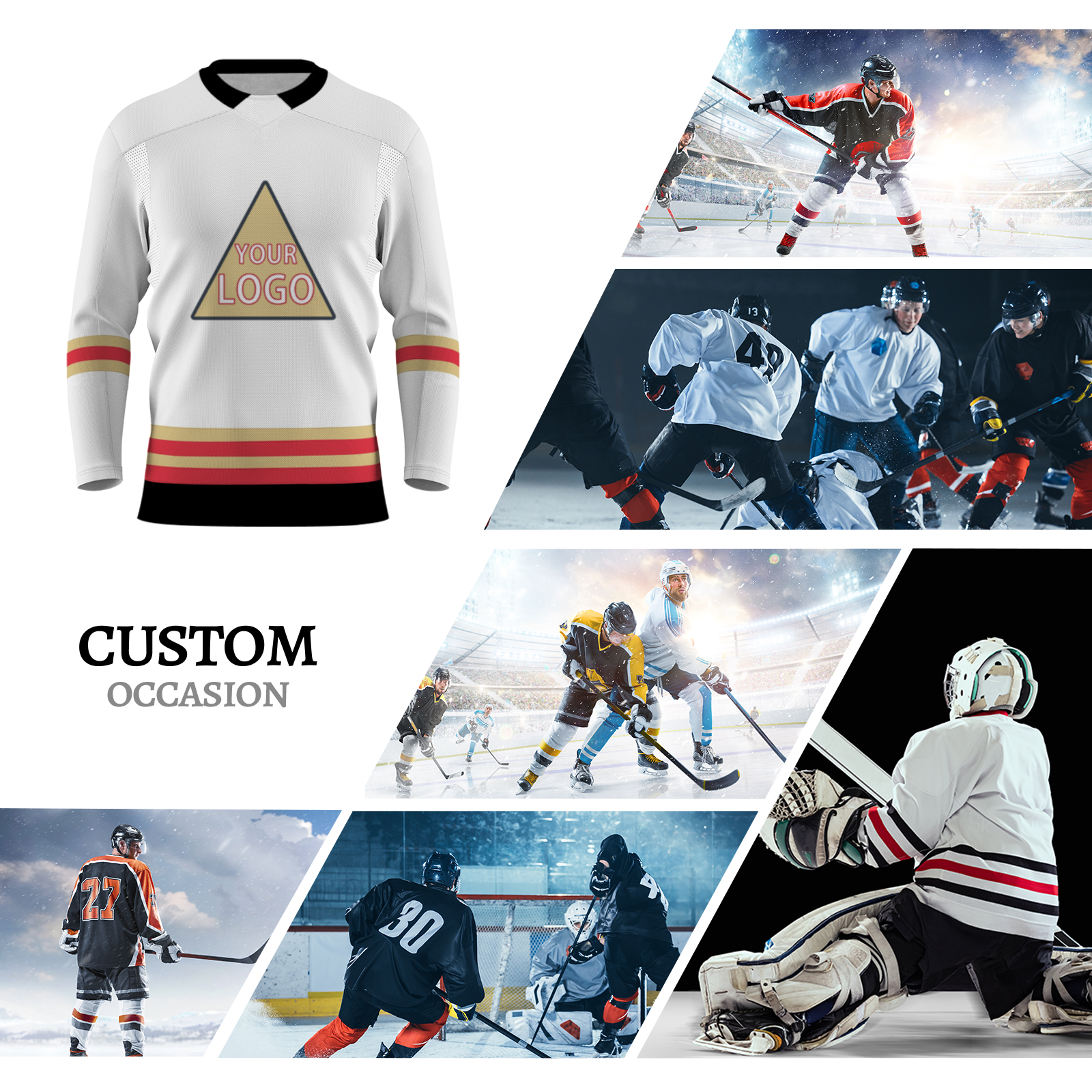Custom White Khaki Red - Black Classical Style Hockey Jersey