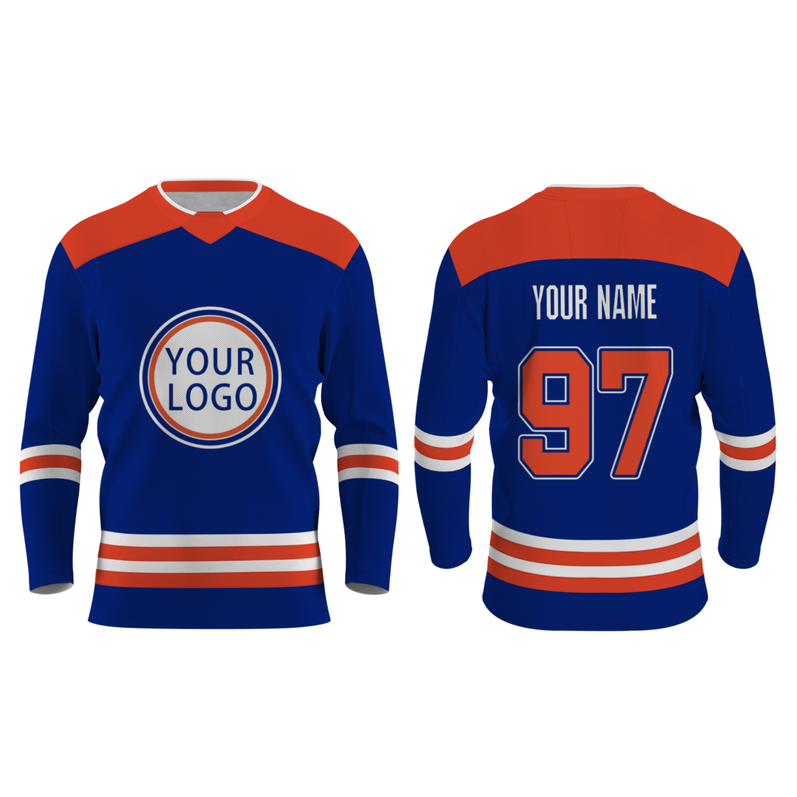 CustomBlue Orange - White Classical Style Hockey Jersey