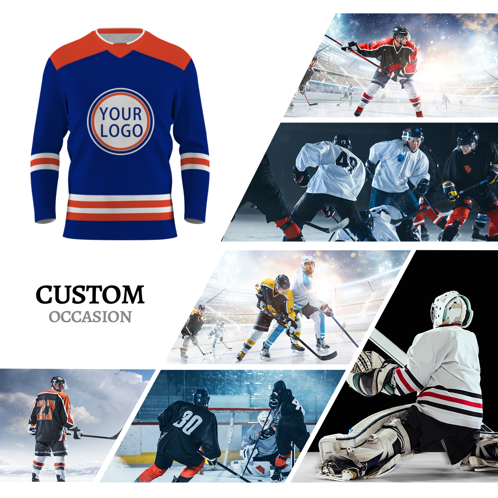 CustomBlue Orange - White Classical Style Hockey Jersey