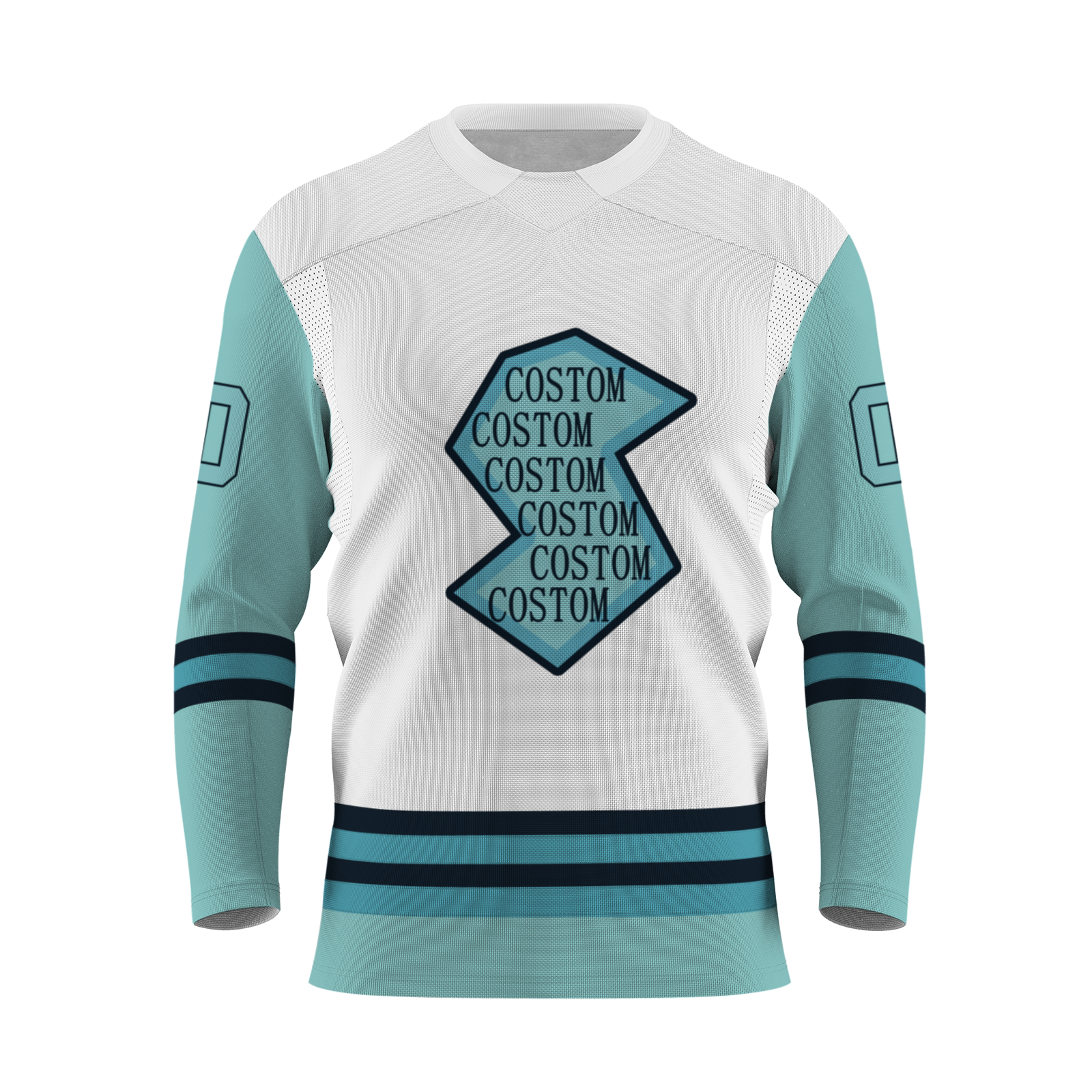 Custom White Mint Green Black - Blue Personalized Fashion Classical Style Hockey Jersey
