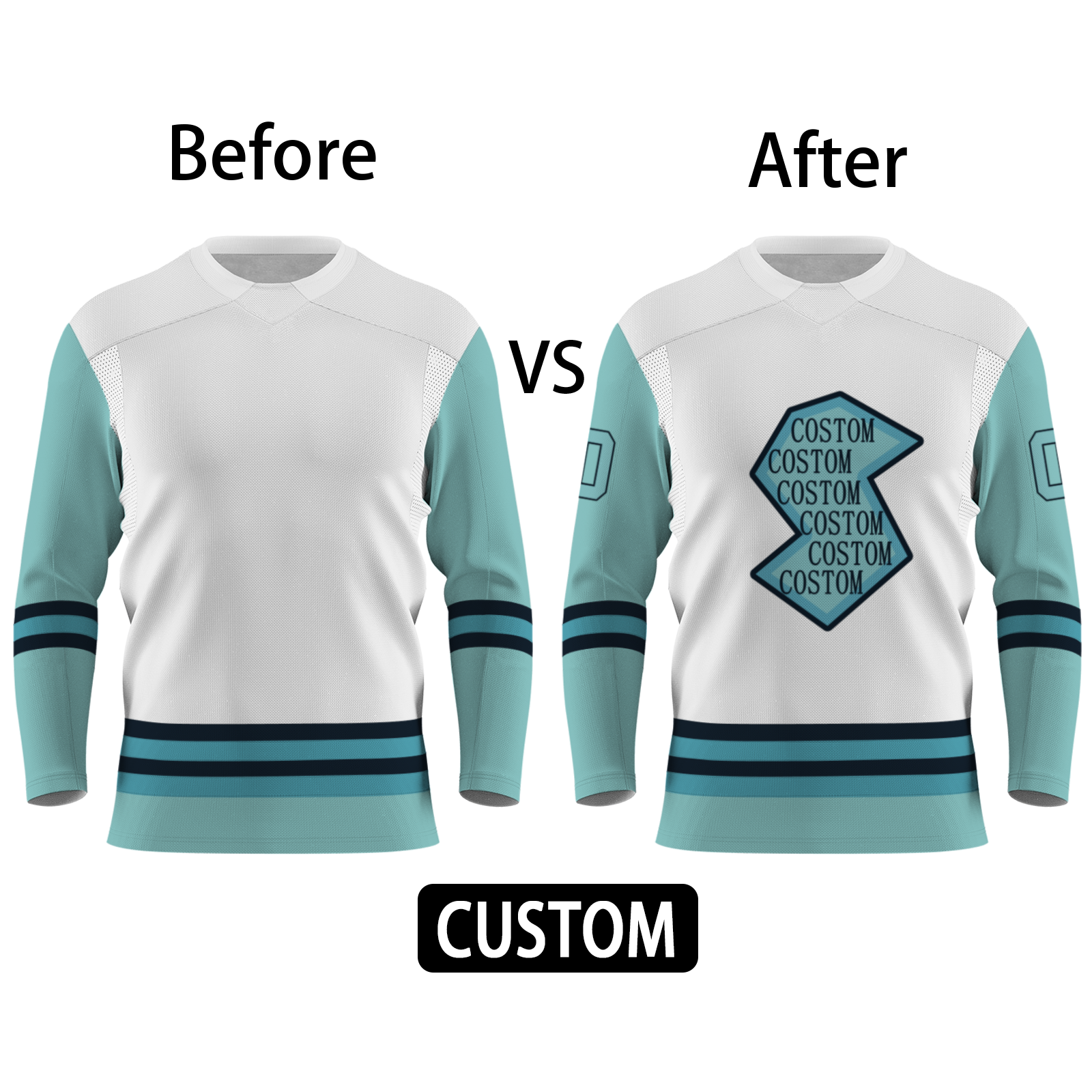 Custom White Mint Green Black - Blue Personalized Fashion Classical Style Hockey Jersey