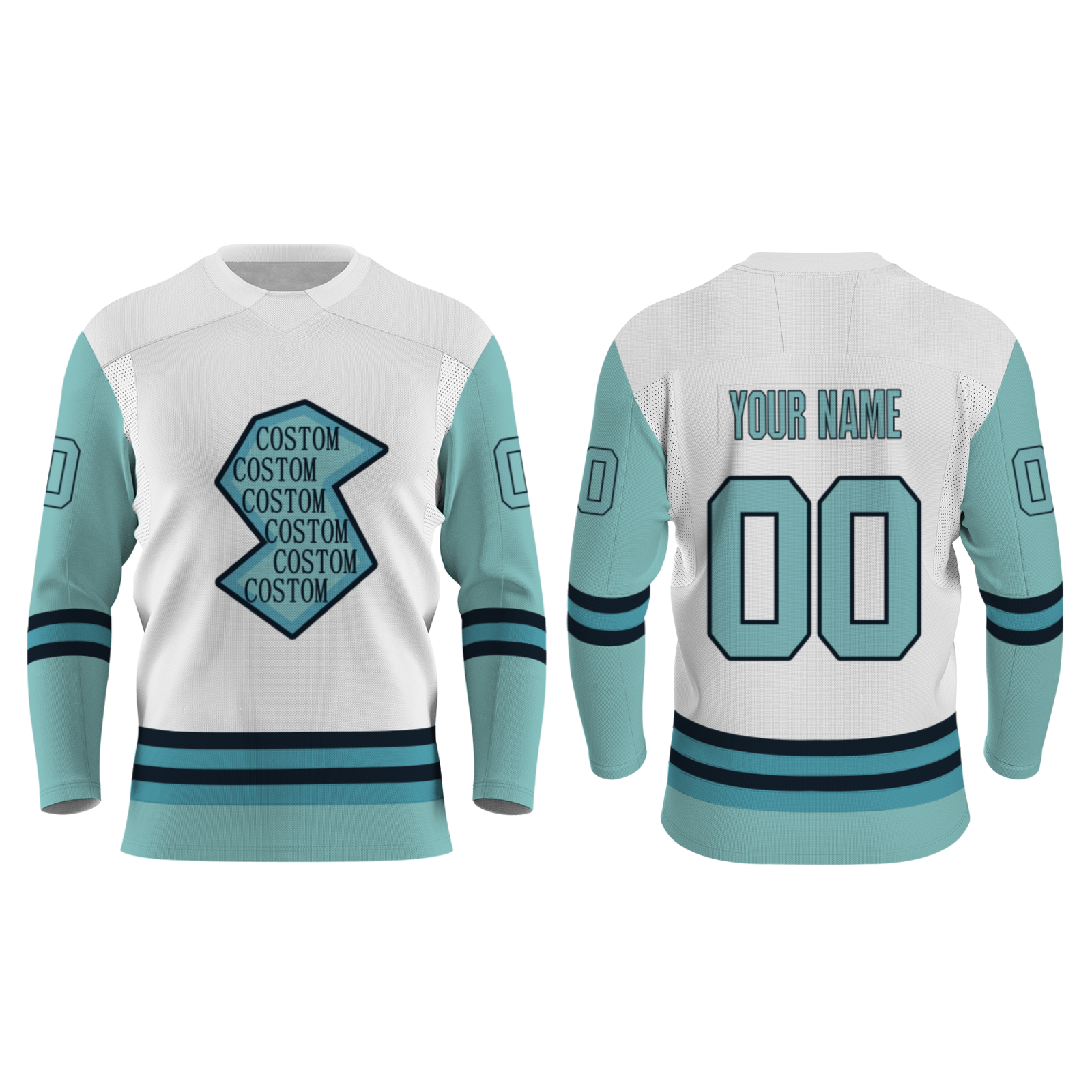 Custom White Mint Green Black - Blue Personalized Fashion Classical Style Hockey Jersey