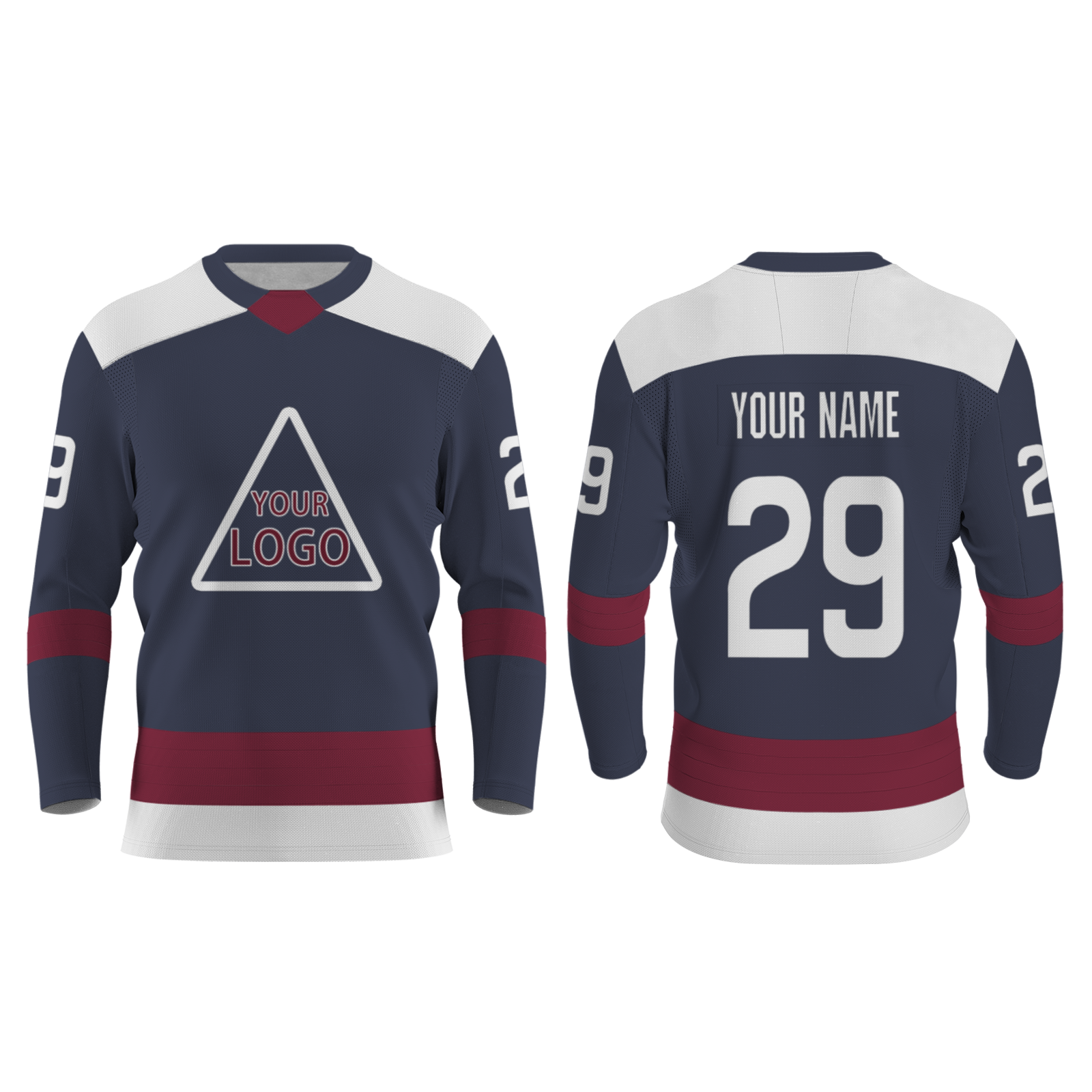 Custom Navy Blue Burgundy - White Personalized Fashion Classical Style Hockey Jersey