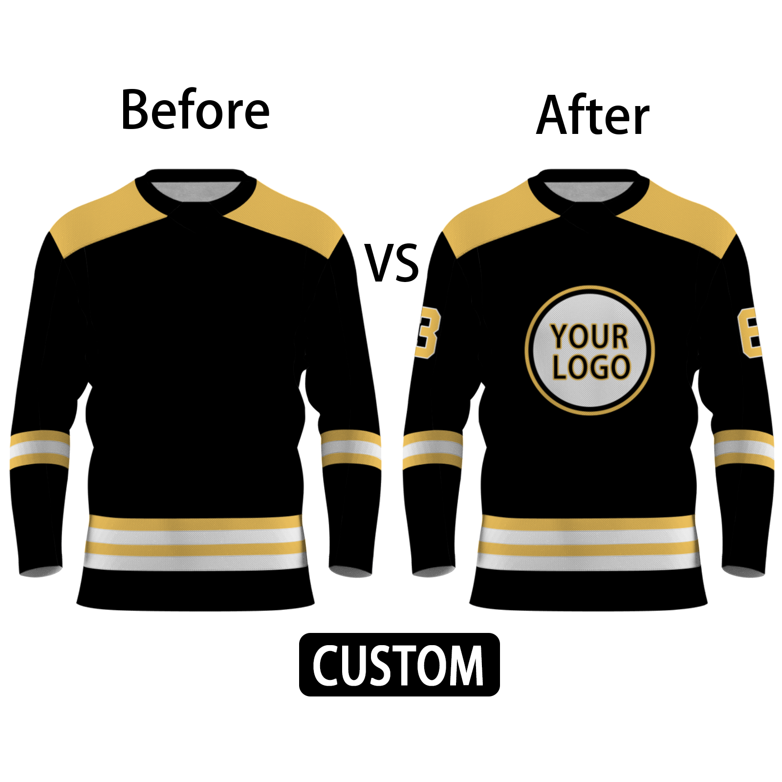 Custom Black Royal Yellow - White V-Neck Classical Style Hockey Jersey