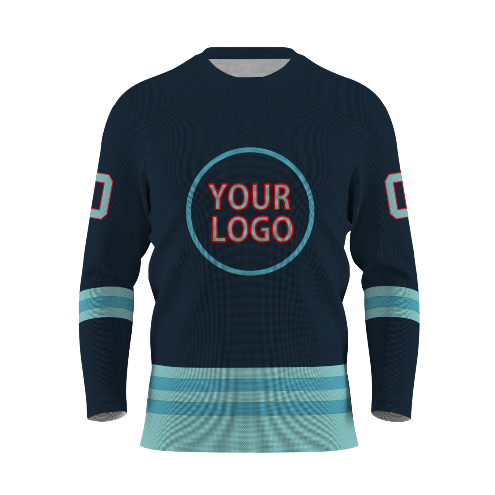 Custom Dark Blue Mint Green Light Blue - Red Classical Style Hockey Jersey