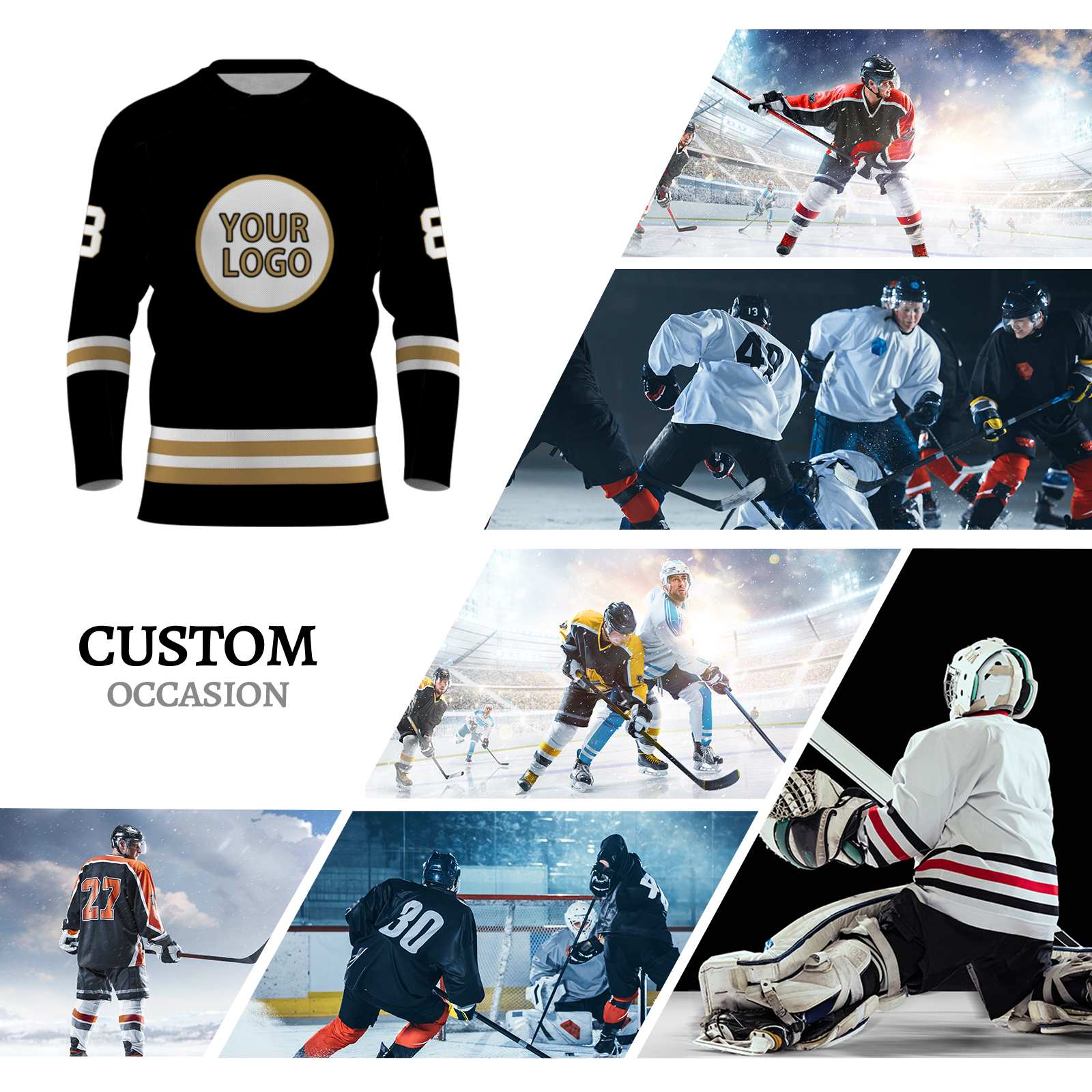Custom Black Brown - White Classical Style Hockey Jersey