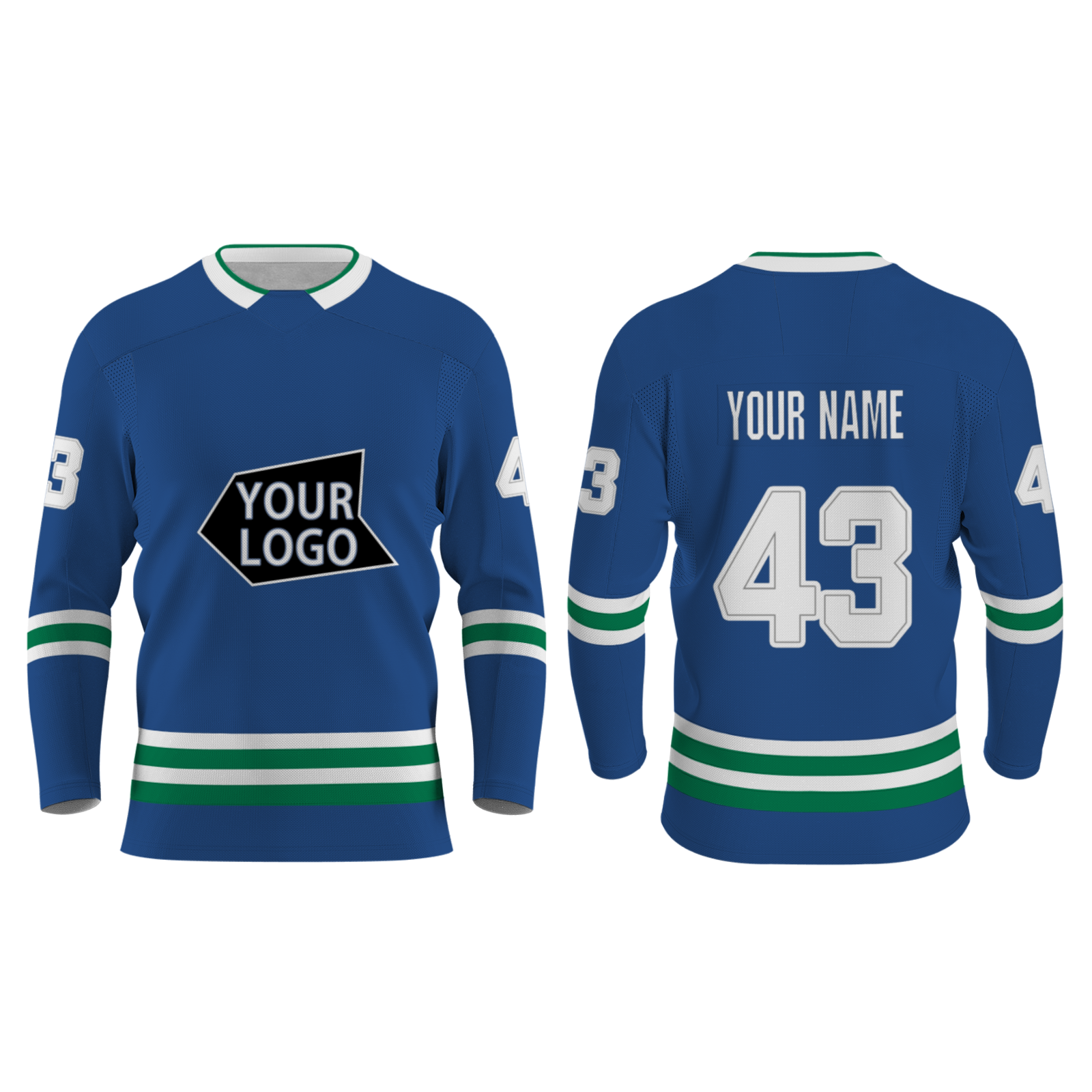 Custom Blue Black White - Green Personalized Fashion Classical Style Hockey Jersey
