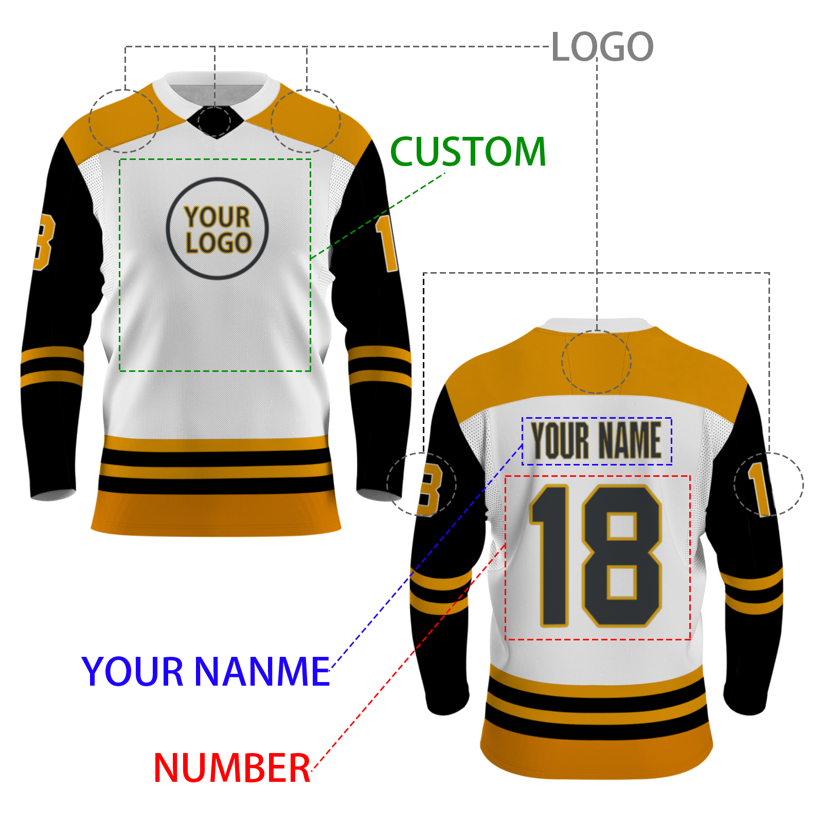Custom White Orange Gray - Black Personalized Fashion Classical Style Hockey Jersey