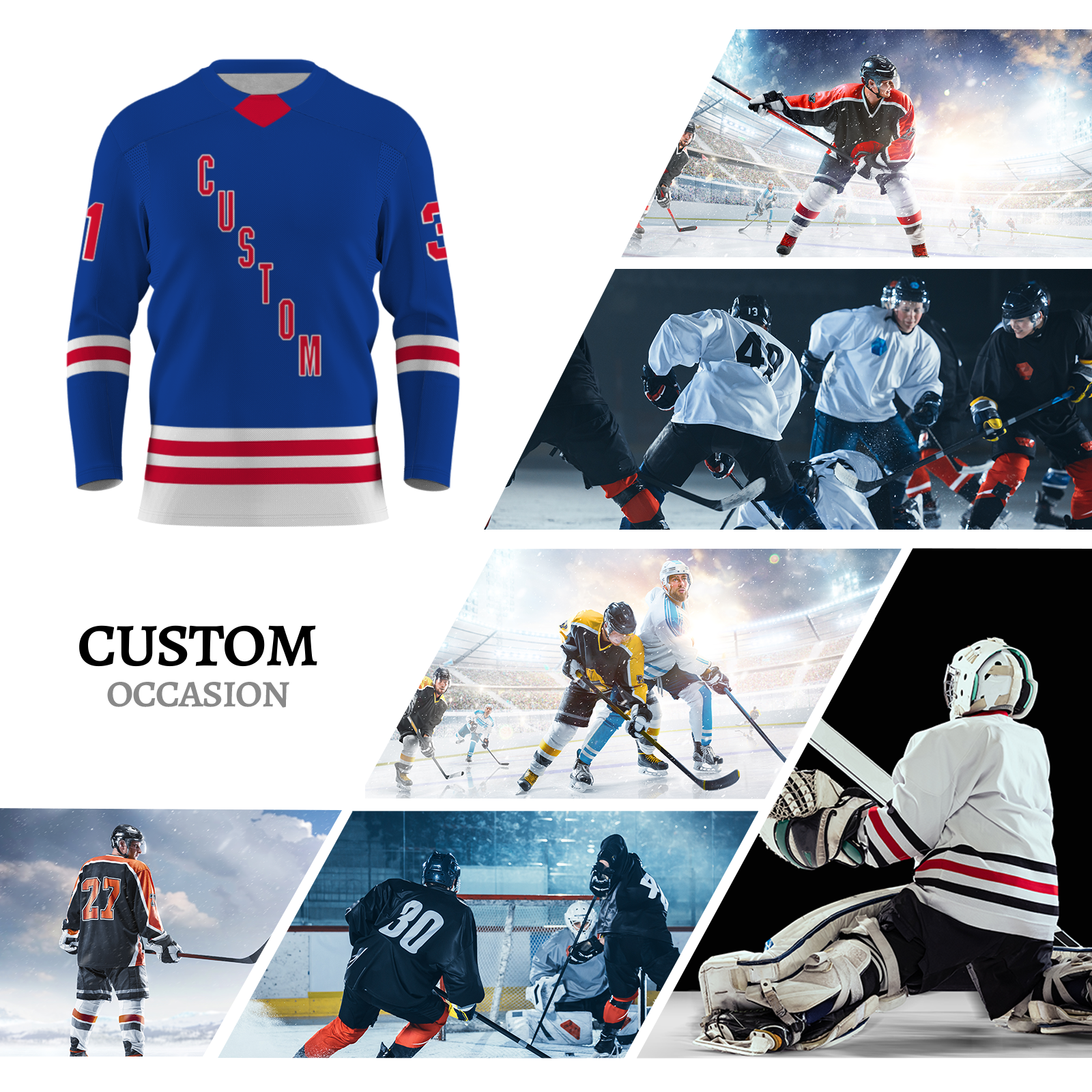 Custom Blue Red - White Personalized Fashion Classical Style Hockey Jersey