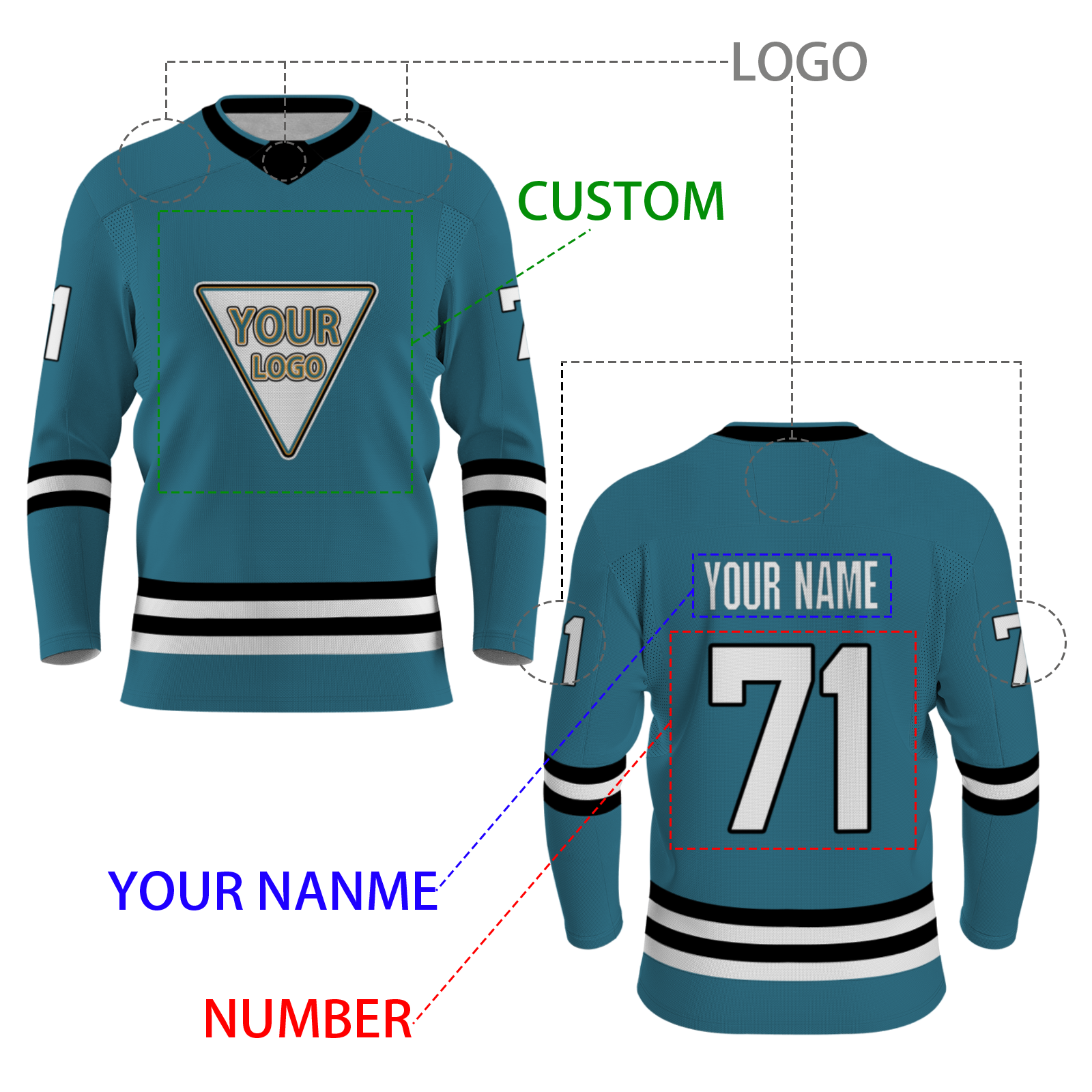 Custom Blue Black White - Yellow Personalized Fashion Classical Style Hockey Jersey