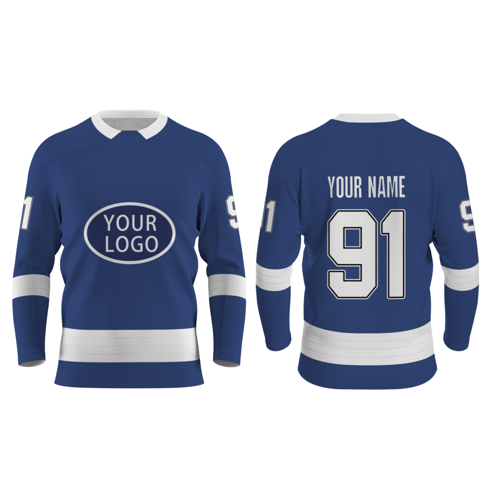 Custom Navy Blue Dark Blue - White V-Neck Classical Style Hockey Jersey